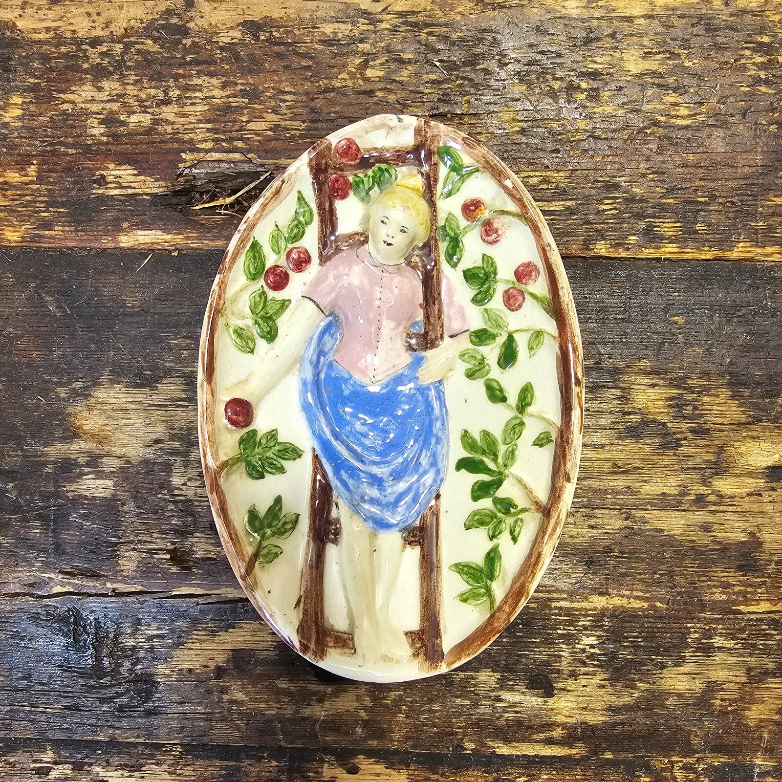 Bernhard Bloch Style Majolica Dish Erotic Theme Reverse side 5.75"L x 3.75"W