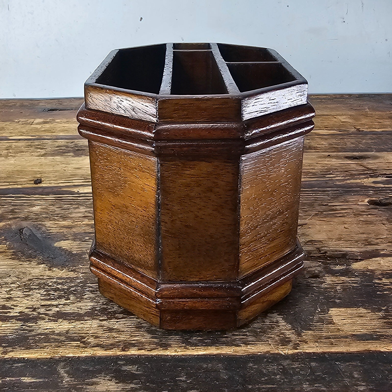 Vintage Mahogany Pen Holder (1980s)