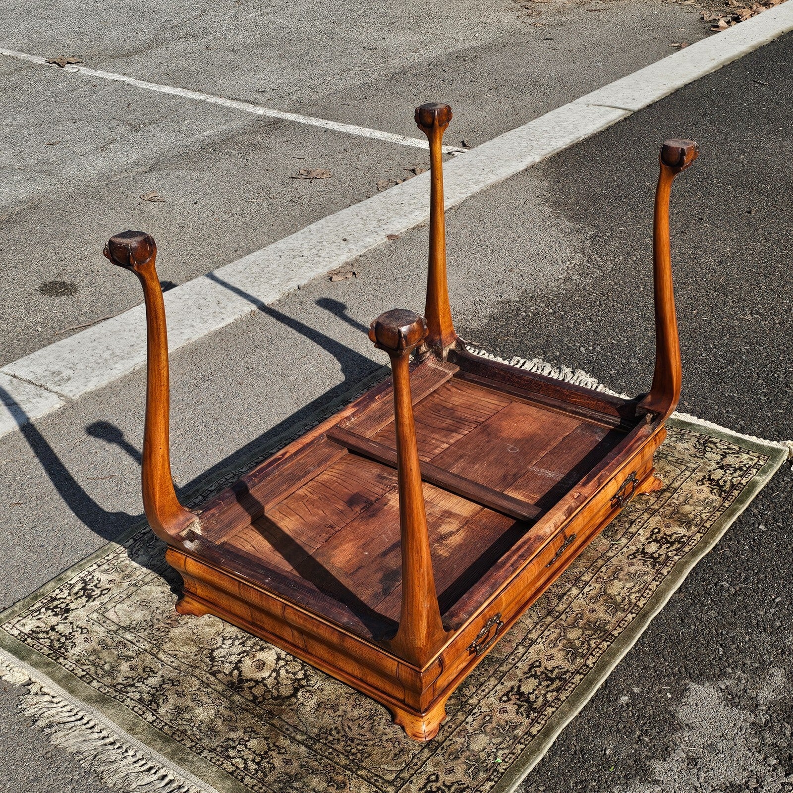Antique Queen Anne style Tea Table With Burled Walnut On The Top