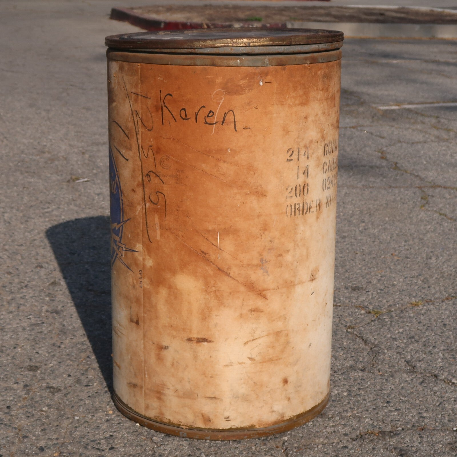Vintage Calco Fiber Drum Barrel Storage With Lid 19" Diam. 31" Tall
