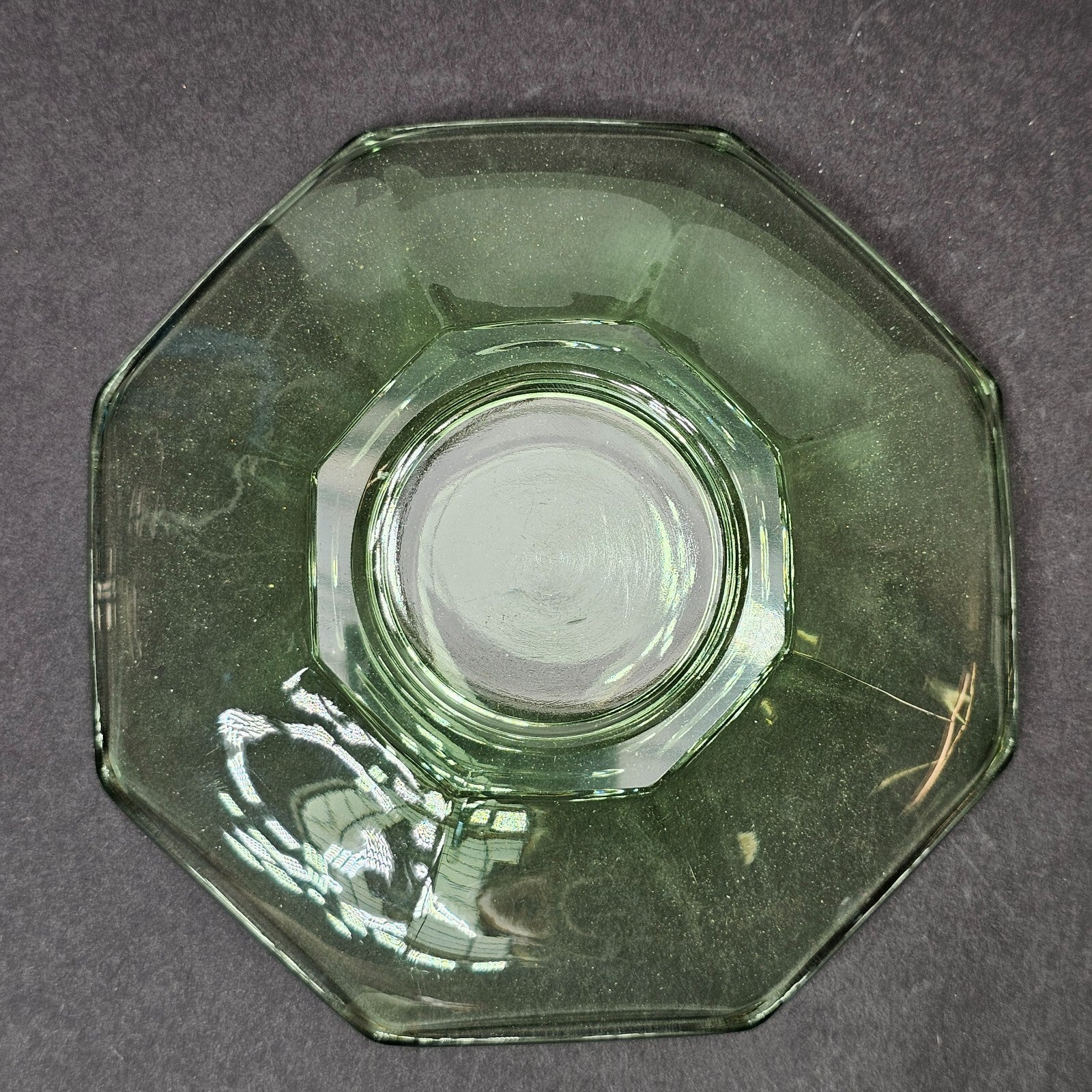 Set of 3 Heisey Ribbed Octagon Green Cup & Saucer + Dessert Plate Set (D)