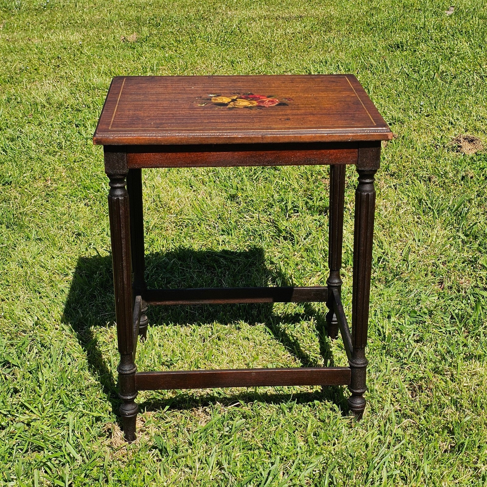 Vintage Victorian Style Rose Hand-Painted Accent Table 16.25" x 13.75" x 20.5"
