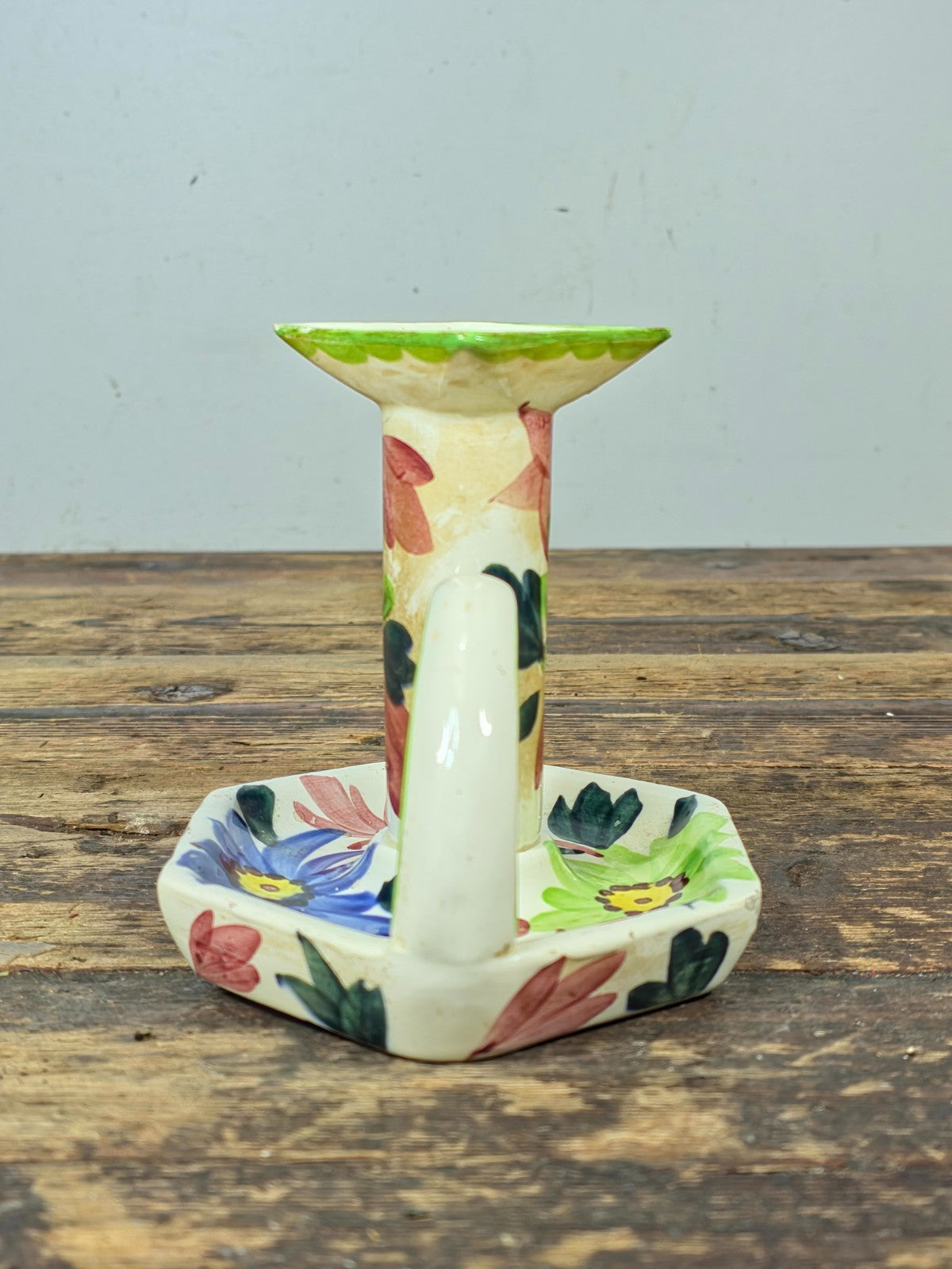 Vintage SMF Schramberg Handpainted Floral Chamberstick Candle Holder Germany
