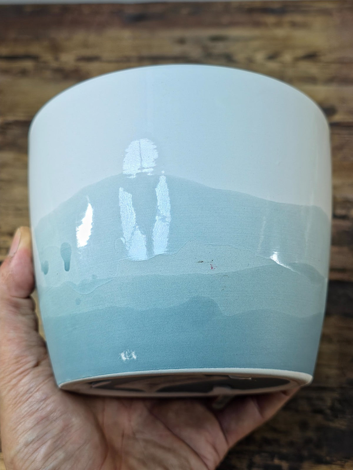 White to Blue Gray Gradient Ceramic Planter 5.25" — Modern Ombre Pot