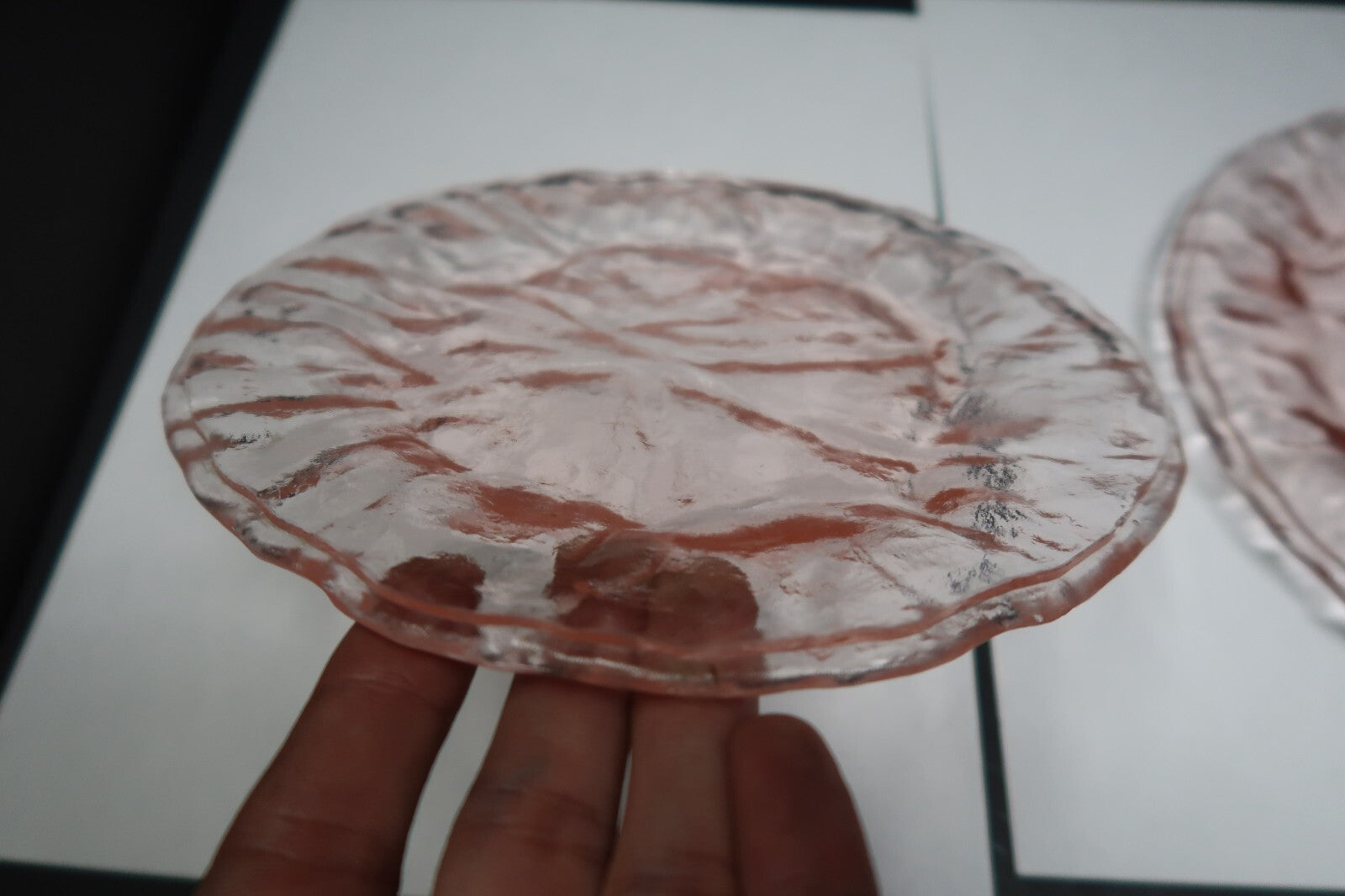 Set of 2 Pink Glass Ice Texture Plates 7.5" x 7.5" (1 lb) each