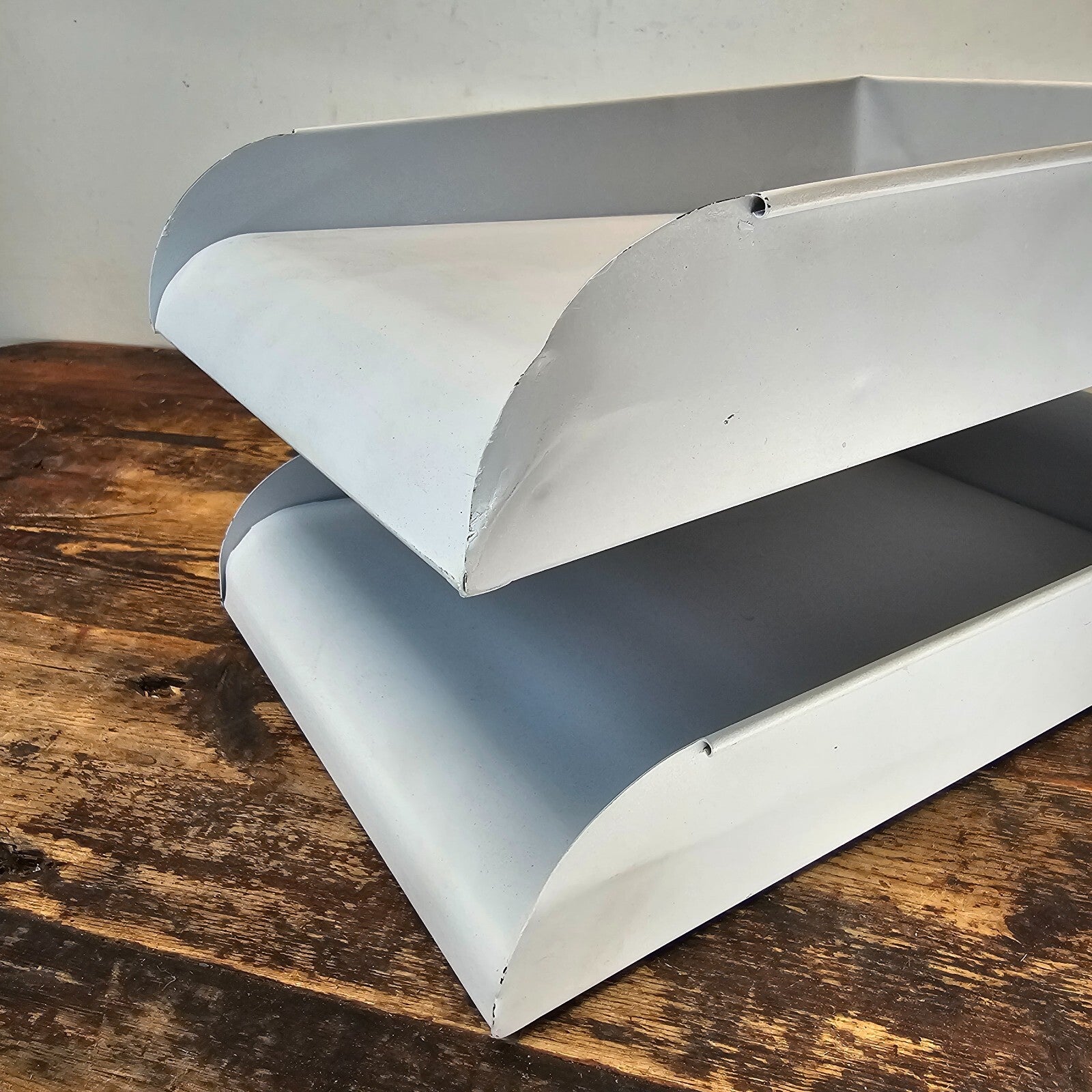 Vintage Pale Blue 2-Tier Industrial Metal Paper Tray / Desk Organizer