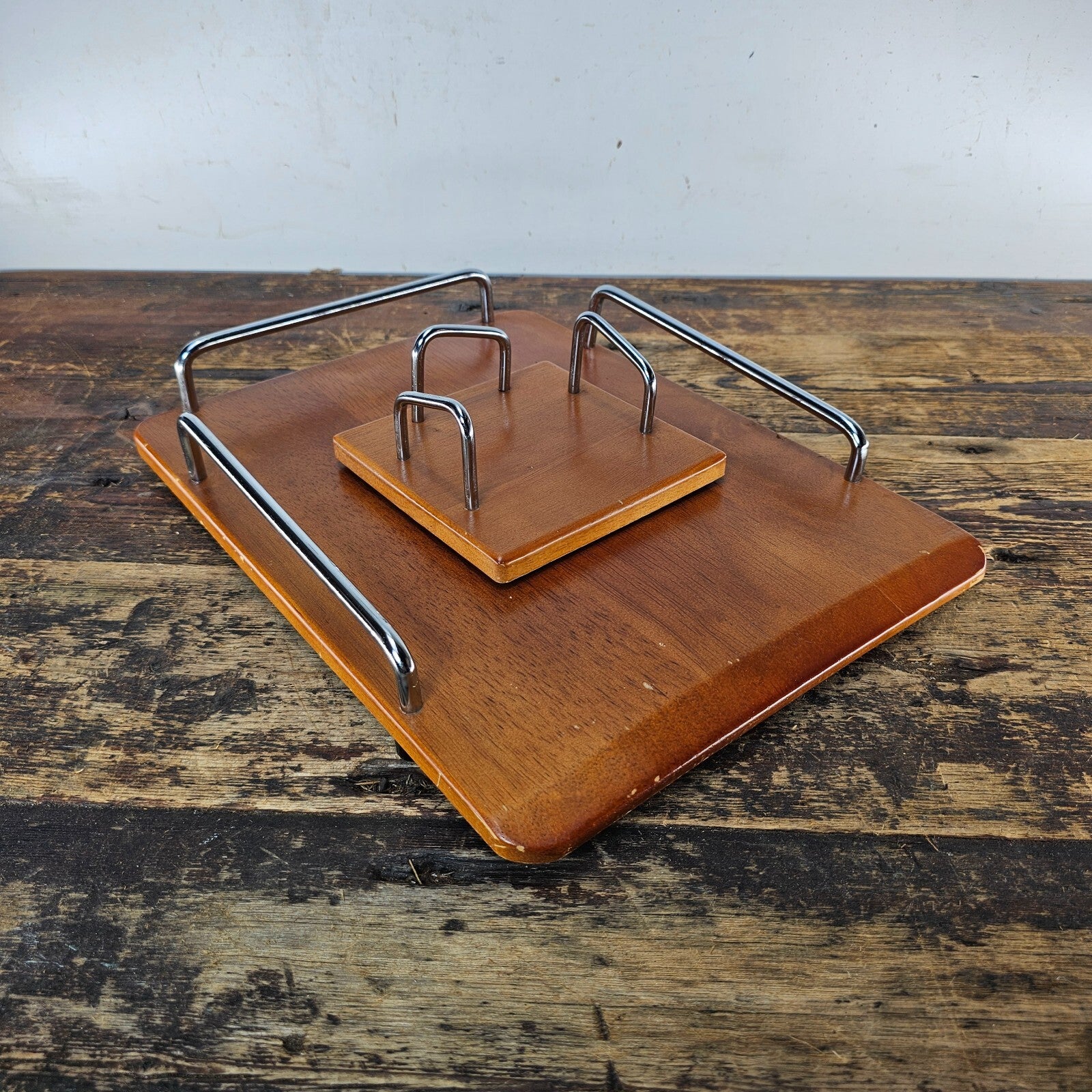 Danish Modern Style Teak Desktop Organizer Set with Chrome Handles