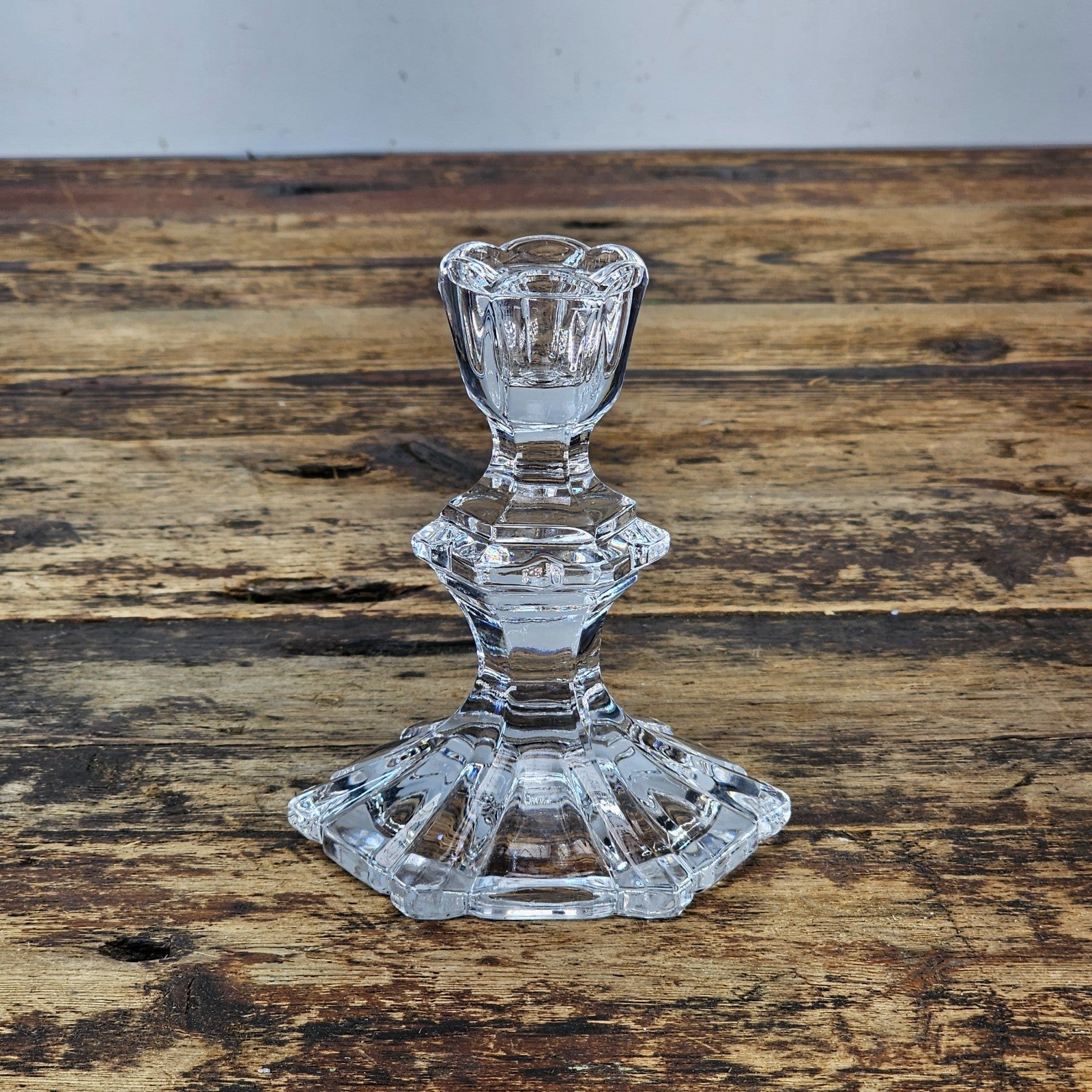 Vintage Geometric Crystal Glass Candlestick Holder