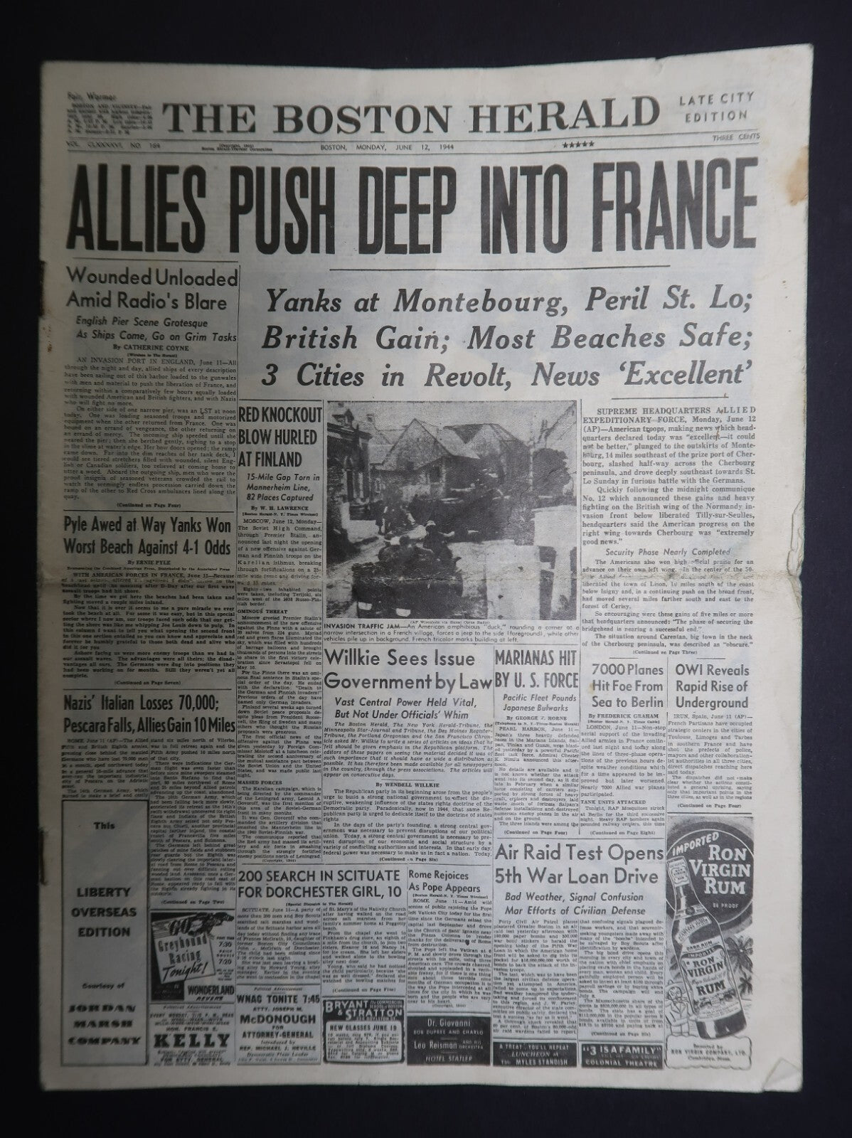 The Boston Herald Late City Edition 1944 June 12 Allies Push Deep Into France