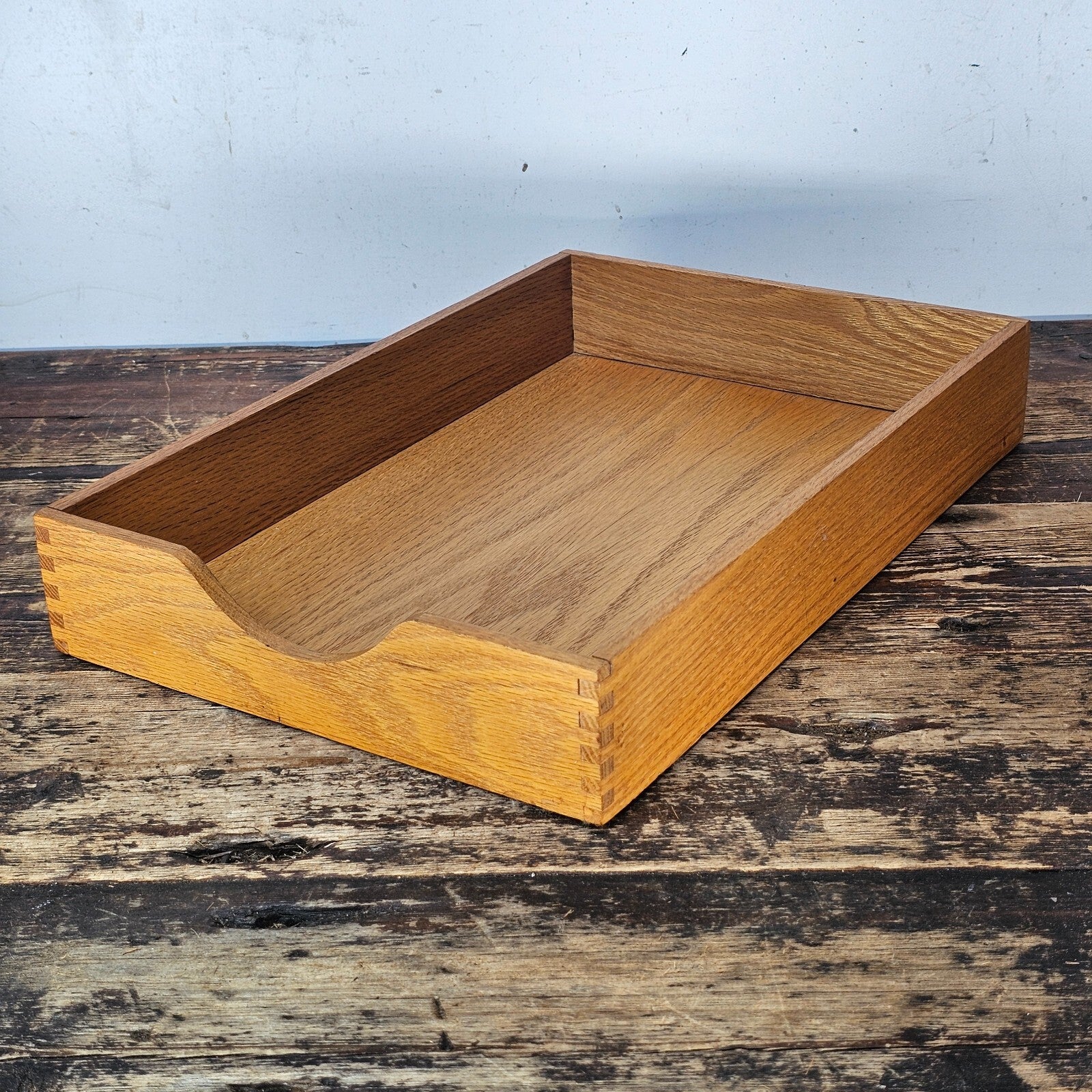 Classic Oak Wood Desk Tray with Dovetail Joinery