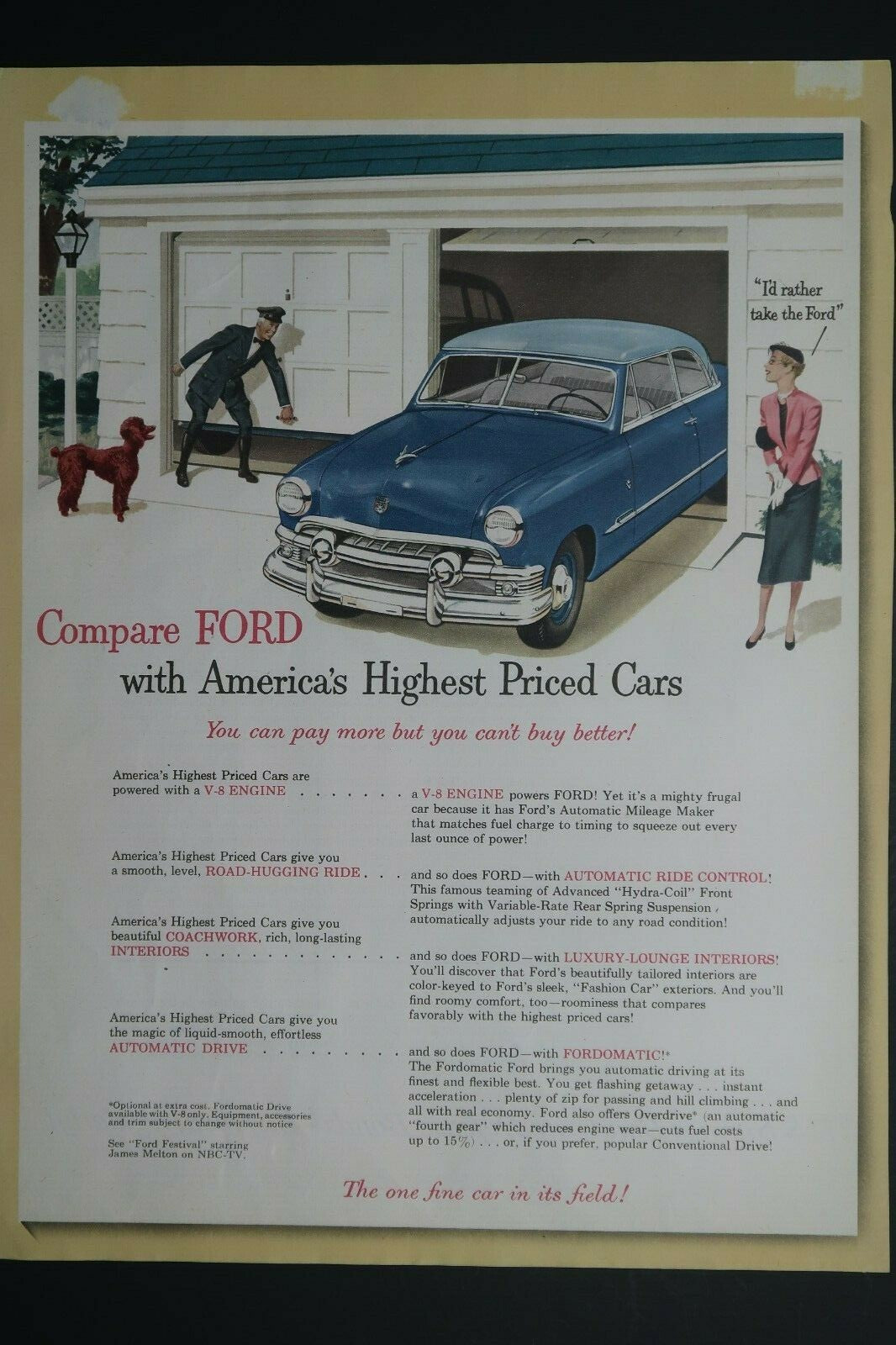 3 Sheets of 1950's Ford Original Print Advertisements