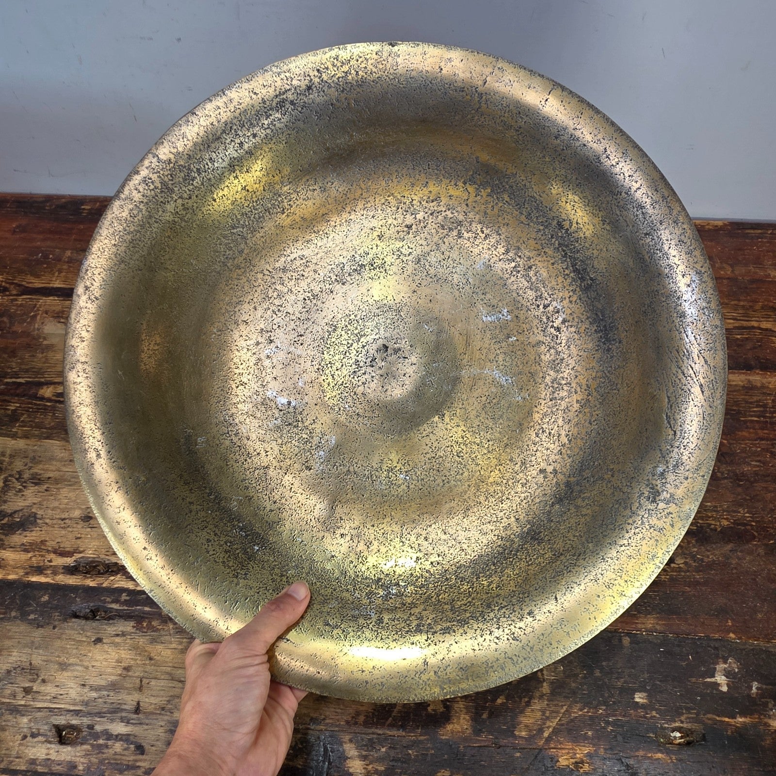 Set of 3 Gold Pedestal Display Dishes — Cast Aluminum, Textured Finish