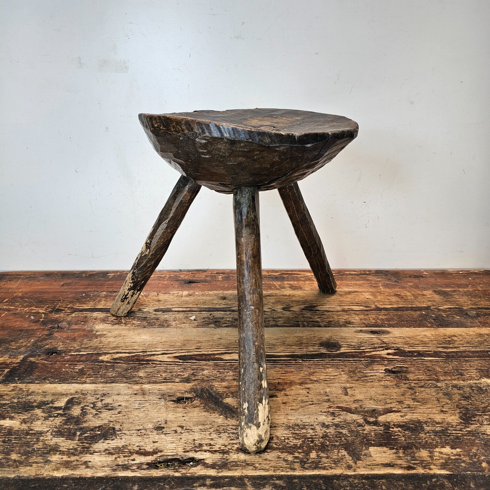 Authentic 18th-19th Century European Primitive Milking Stool / Wabi Sabi 12.75"H