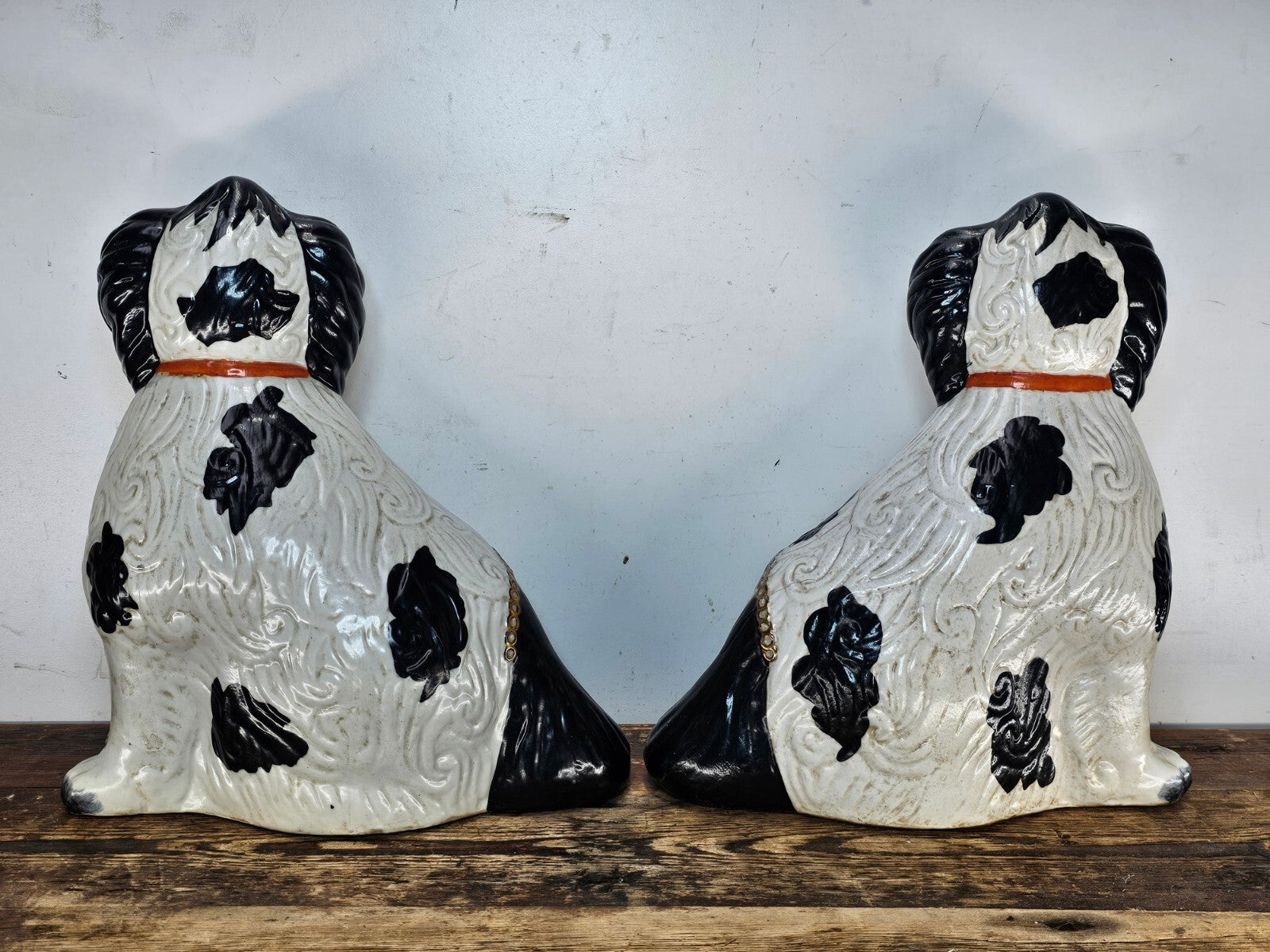 Vintage Reproduction Staffordshire Style Seated Spaniel Dogs 12"H