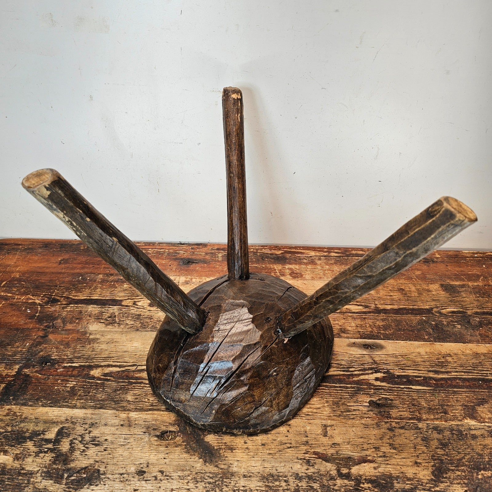 Authentic 18th-19th Century European Primitive Milking Stool / Wabi Sabi 12.75"H