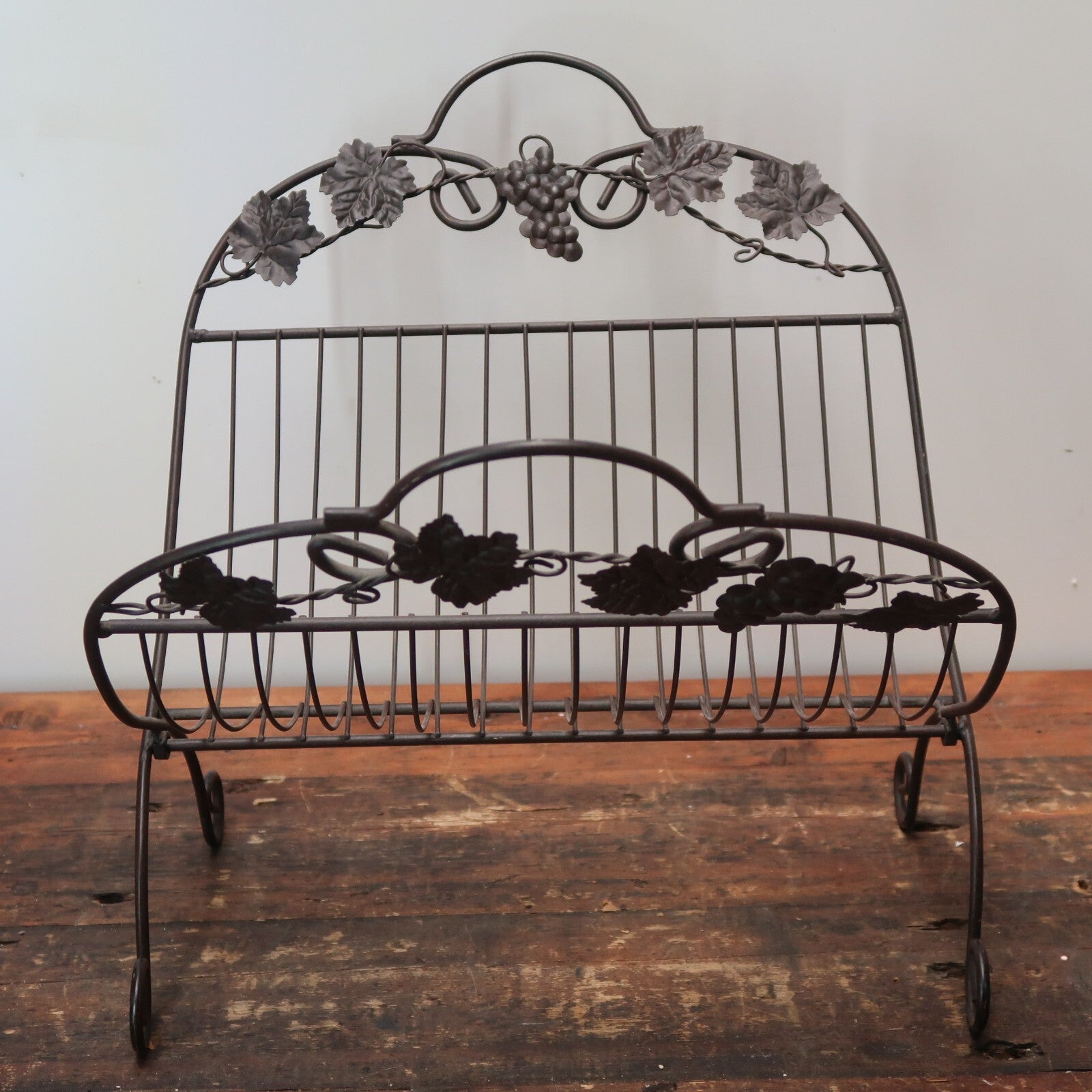 Dark Brown Iron Wire Magazine Rack Grapes H 15.5" x W 16" x D 18.5"