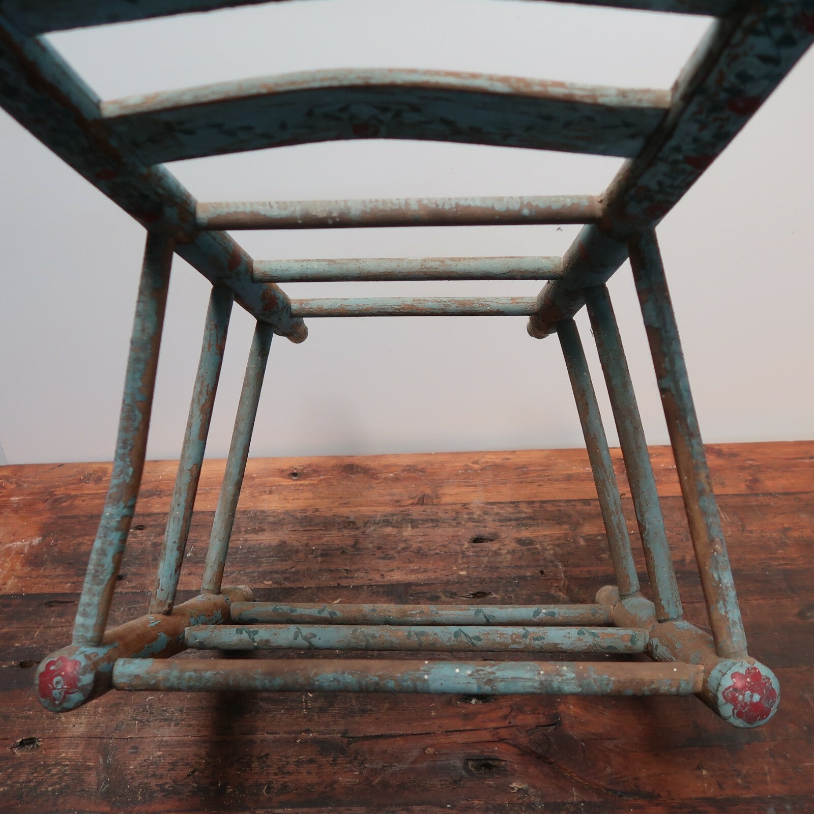 Vintage Ladder Back Dining Wooden Chair Farmhouse Rustic Hand Painted H 34.5"