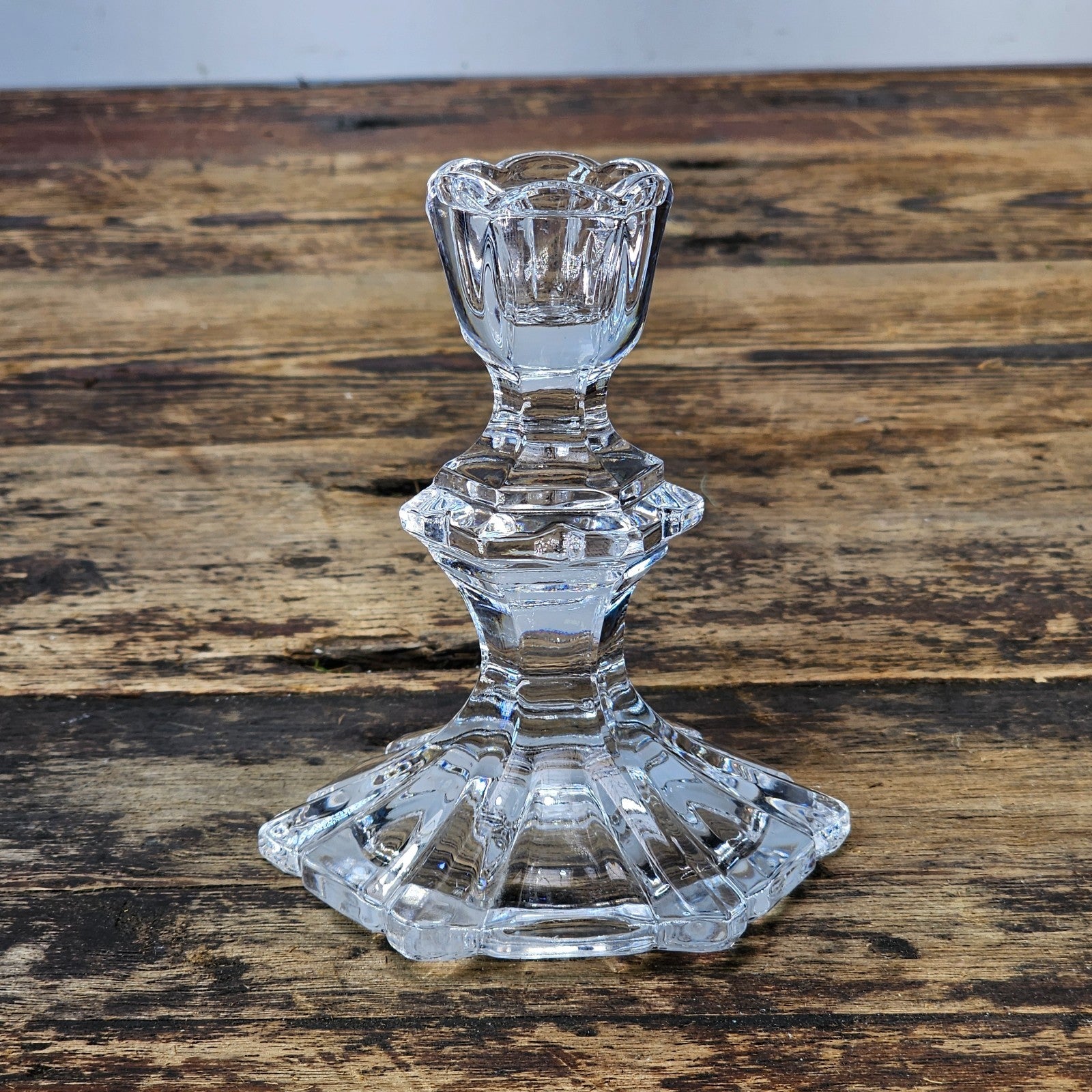 Vintage Geometric Crystal Glass Candlestick Holder