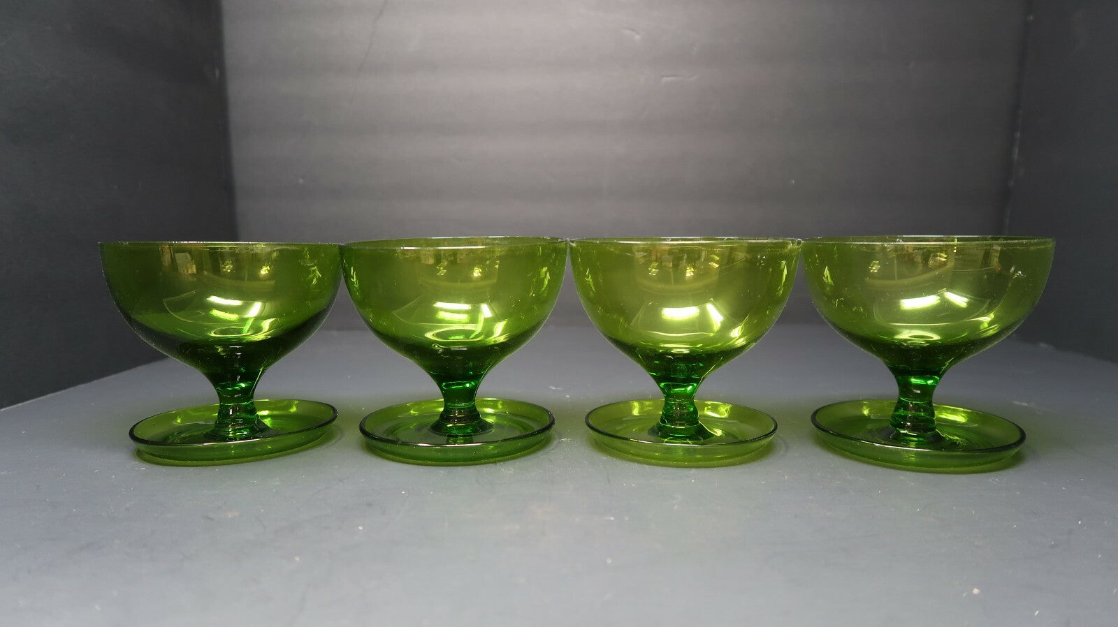 Lot of 4 Green Glass Comport Desert Bowl Cutlery Rest on Bottom 3.75" x 3.75"