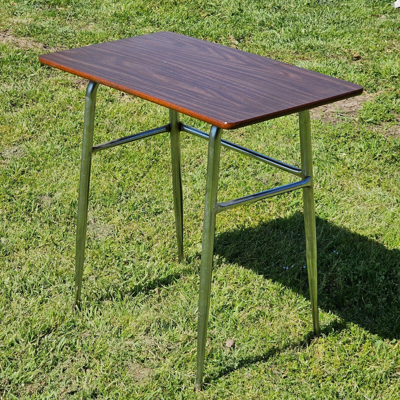 Mid-Century Woodgrain Top & Steel Office Desk 30"L x 18"W x 29.5"H