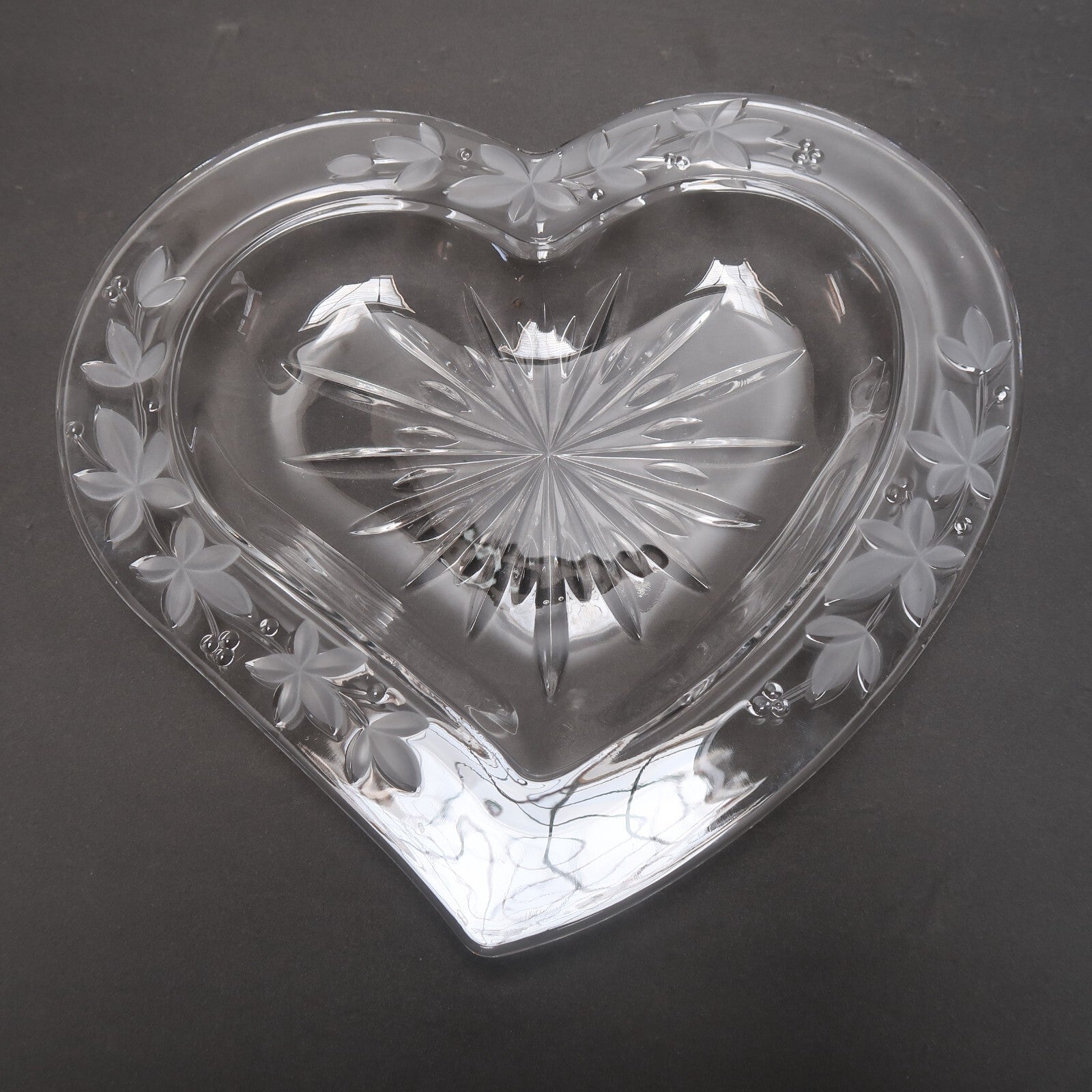 Heart Shape Glass Dish Trinket 12.5" x 12" x H 1"