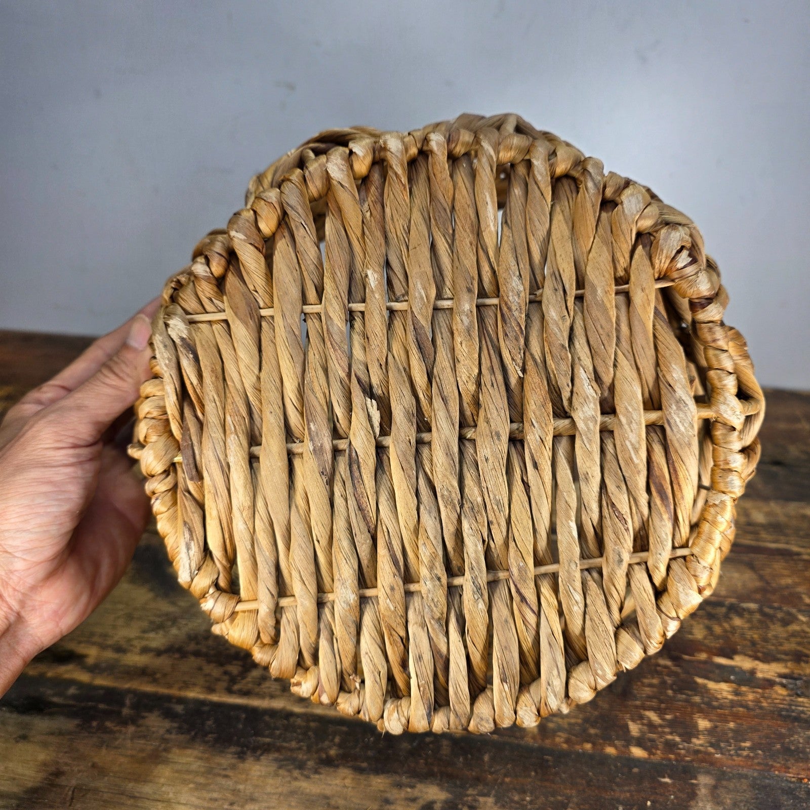 Natural Handwoven Open Weave Basket with Side Handles, Planter Cover Decor