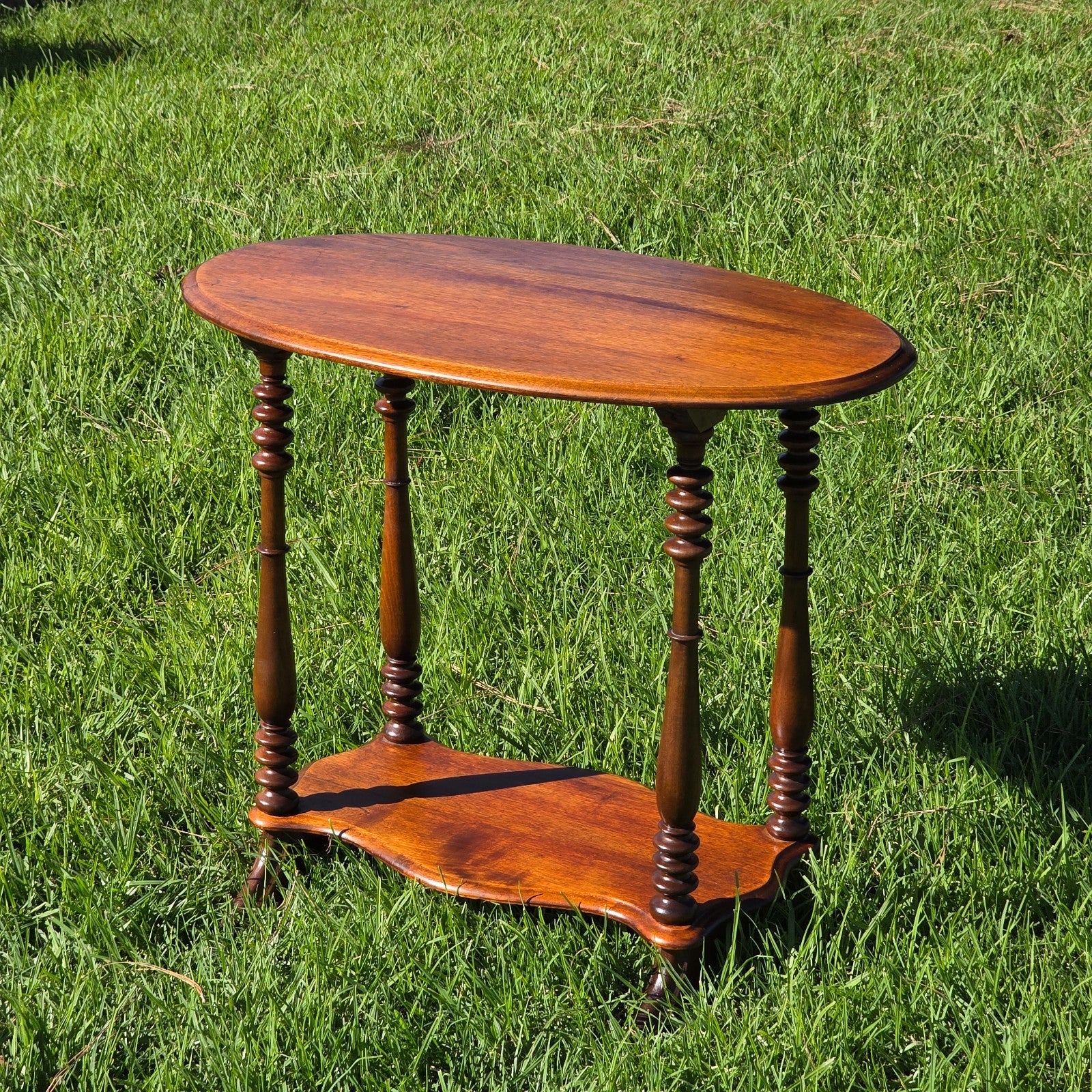 Antique Turned Bobbin Legs, 2 Tier, Parlor Side Table, Solid Wood