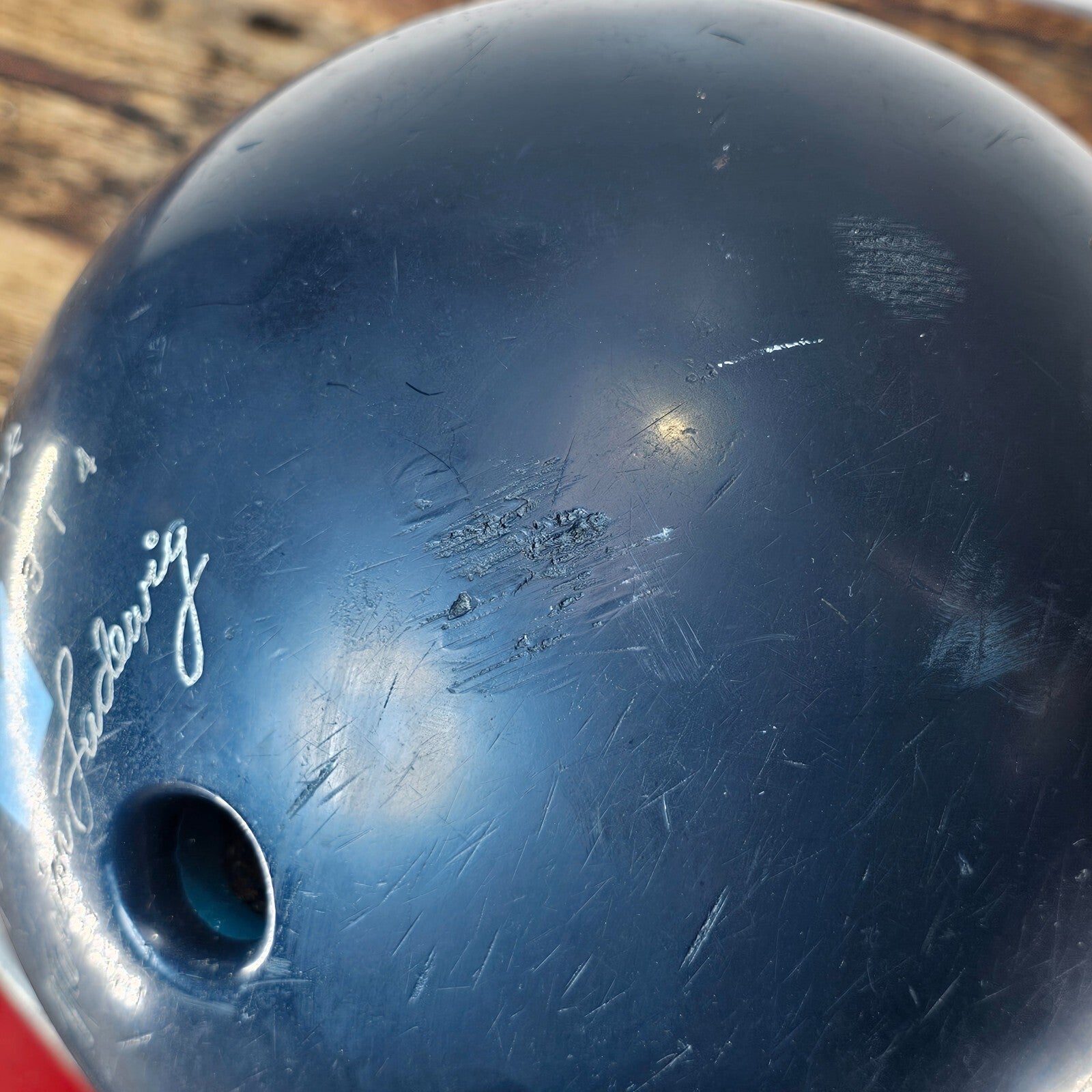Vintage Brunswick Marion Ladewig Bowling Ball 12.75 lb. With Base