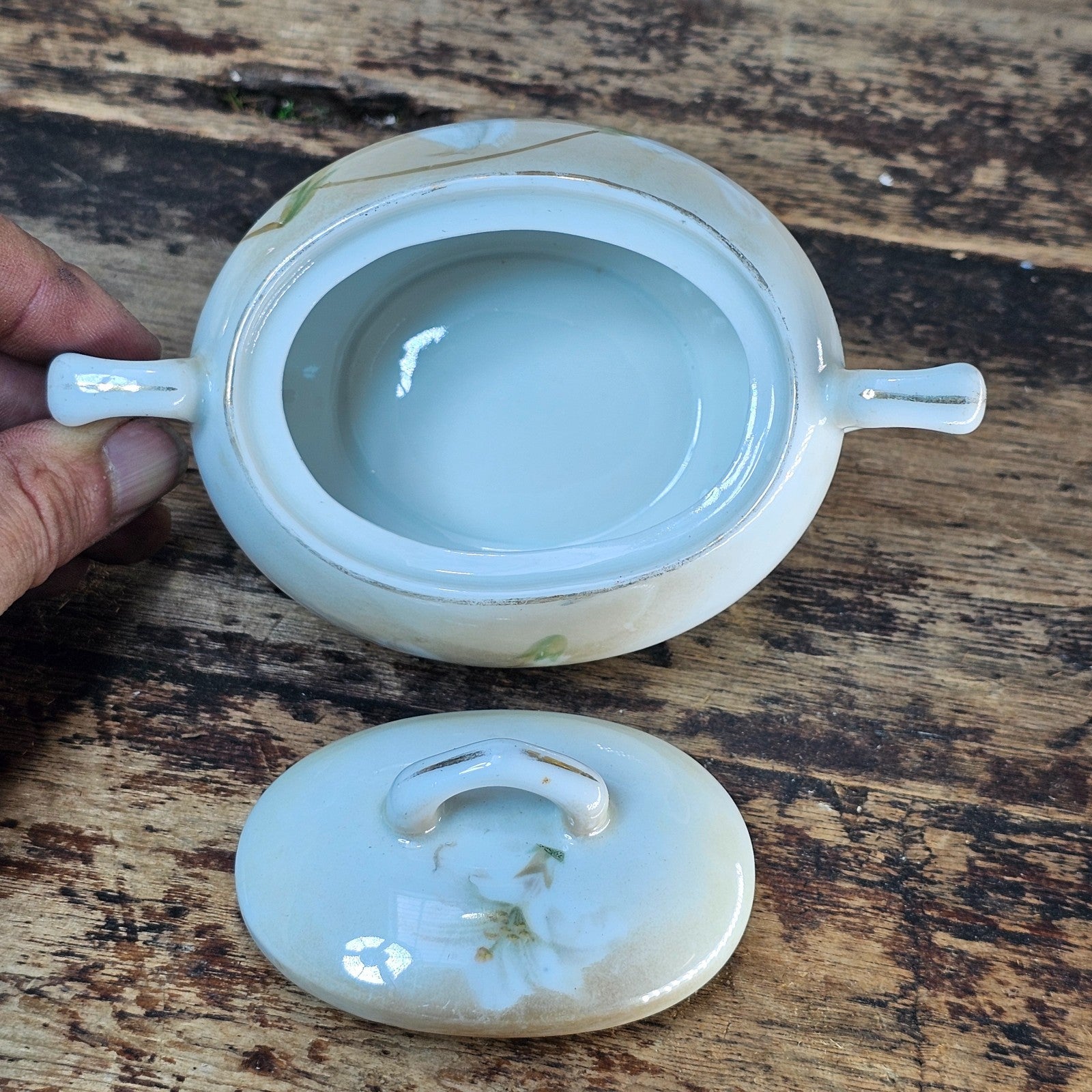 Antique RS Germany Creamer & Sugar Bowl Set - White Lilies, c. 1910s-20s
