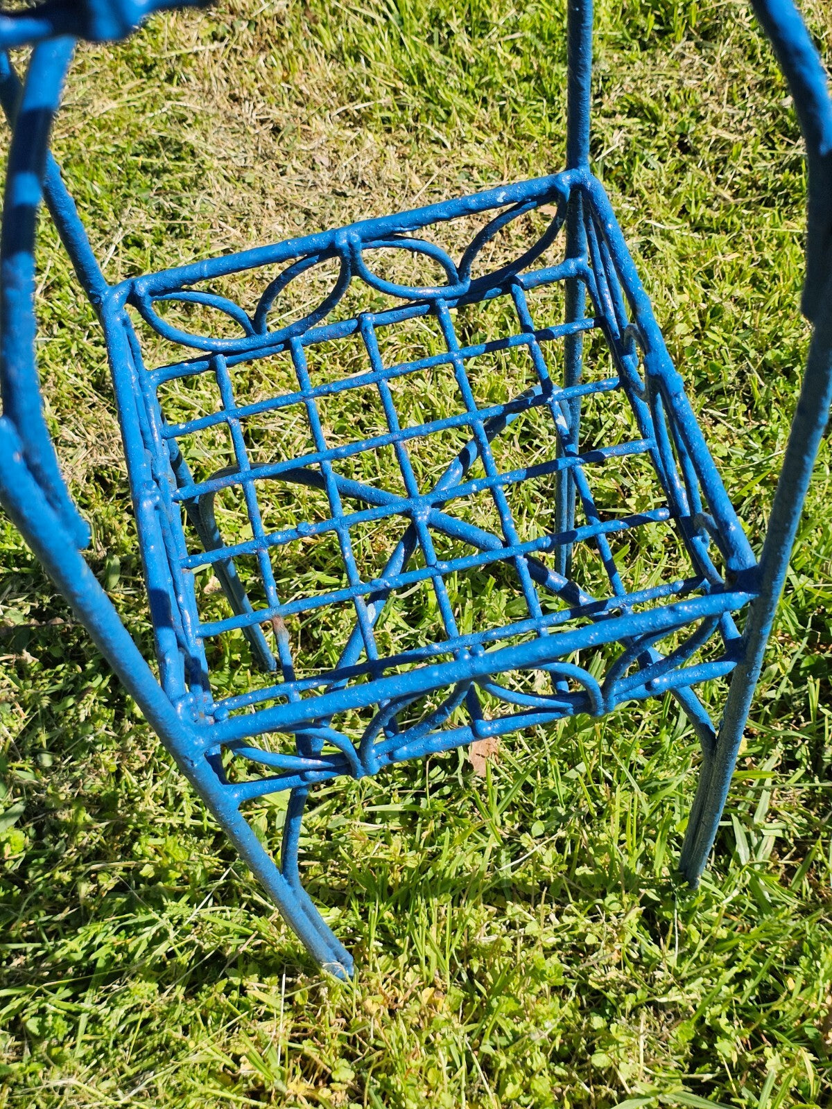 Mid-Century Blue Metal 2-Tier Plant Stand 8" x 8" x 28"H