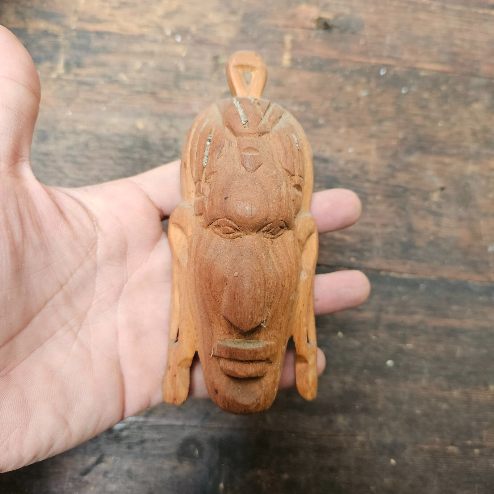 African Carved Face Wood Hand Carved Wall Decor Vintage 5.75"