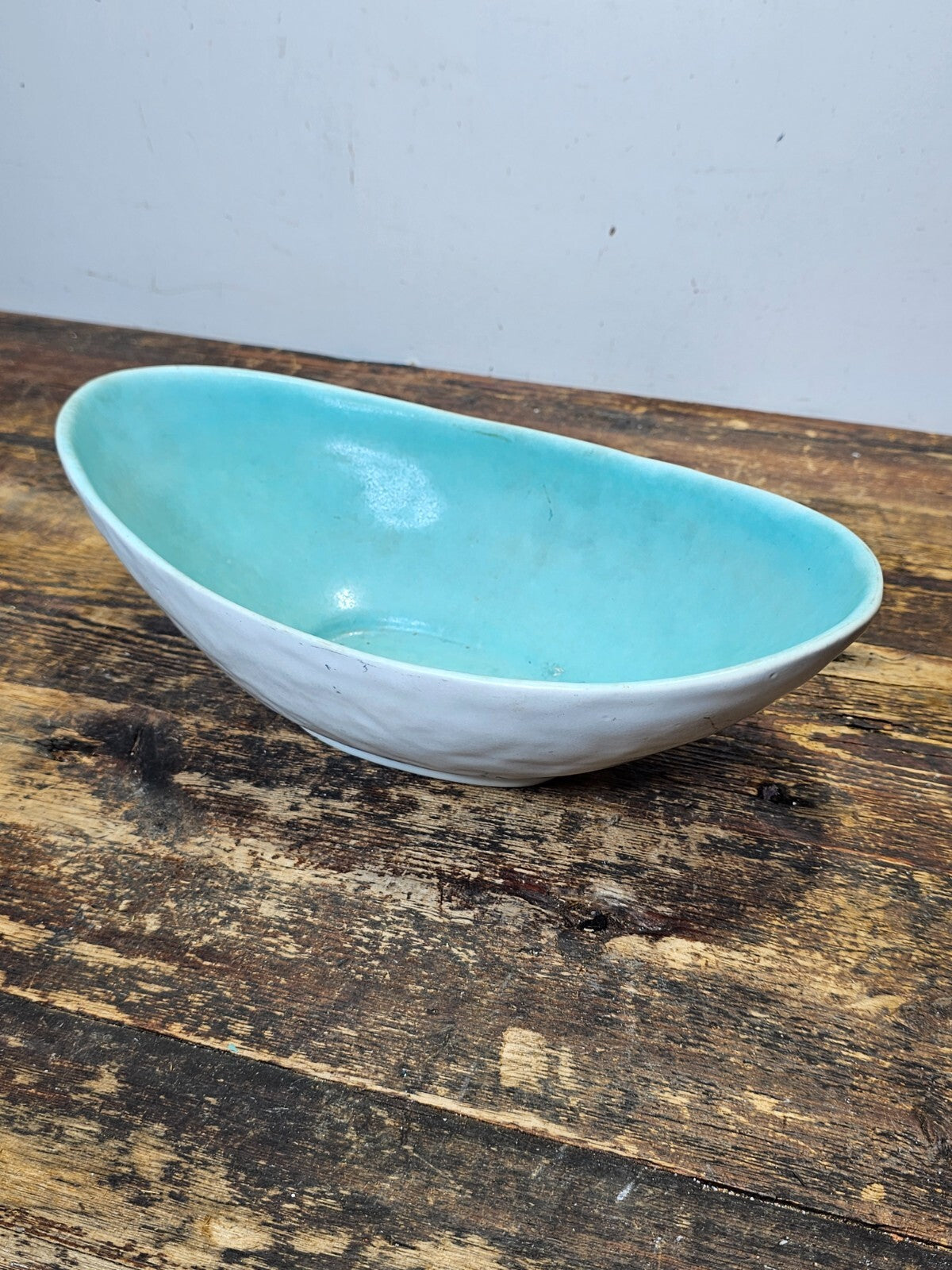 Winfield Pasadena Pottery Oblong Bowl / Planter Turquoise & White
