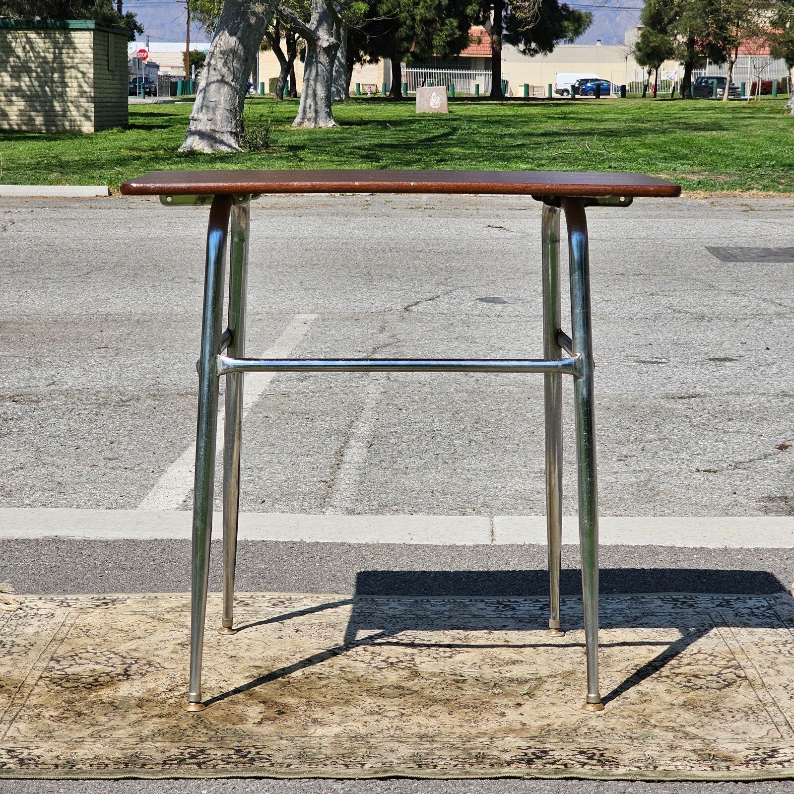 Mid-Century Woodgrain Top & Steel Office Desk 30"L x 18"W x 29.5"H