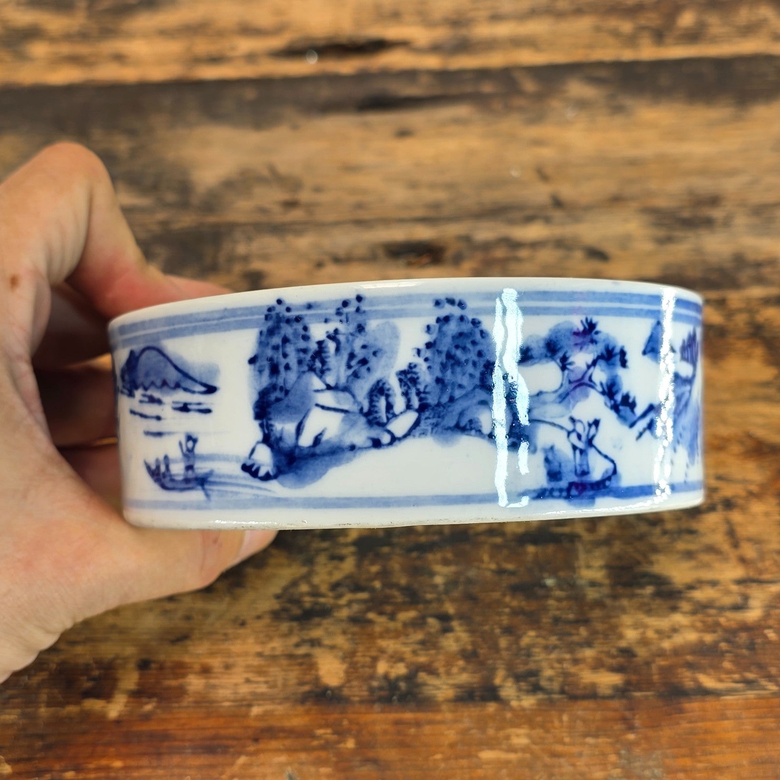 Vintage Chinese Porcelain Brush Washer / Narcissus Planter / Wine Coaster
