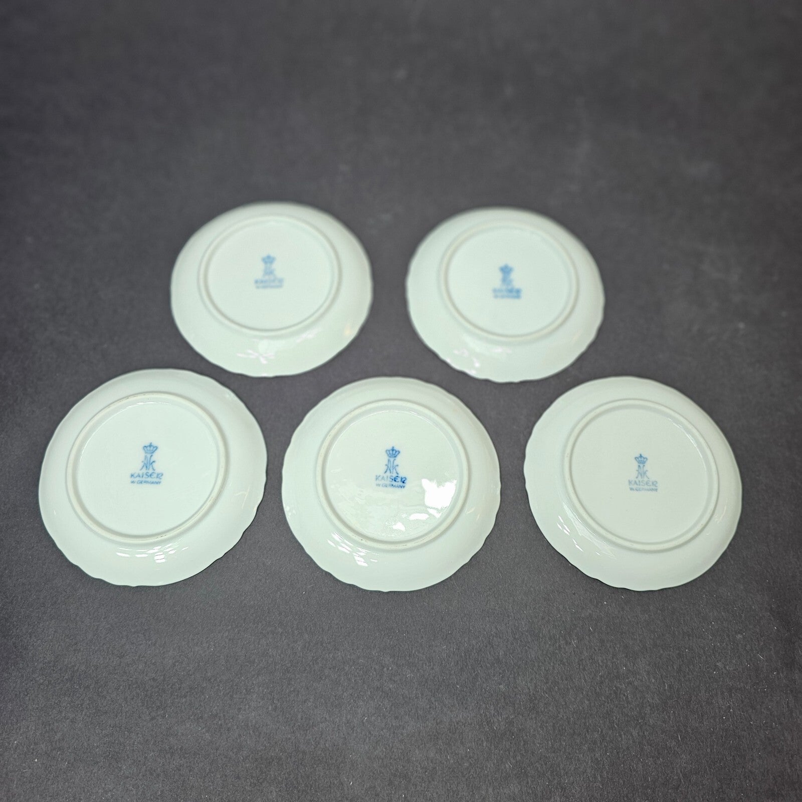 Set of 5 Kaiser West Germany Sauce Tapas Butter Pat Dish Floral Embossed 4.25"