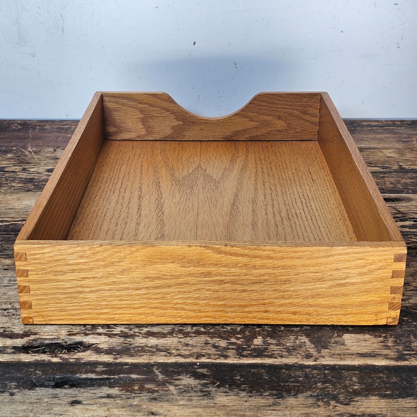 Classic Oak Wood Desk Tray with Dovetail Joinery