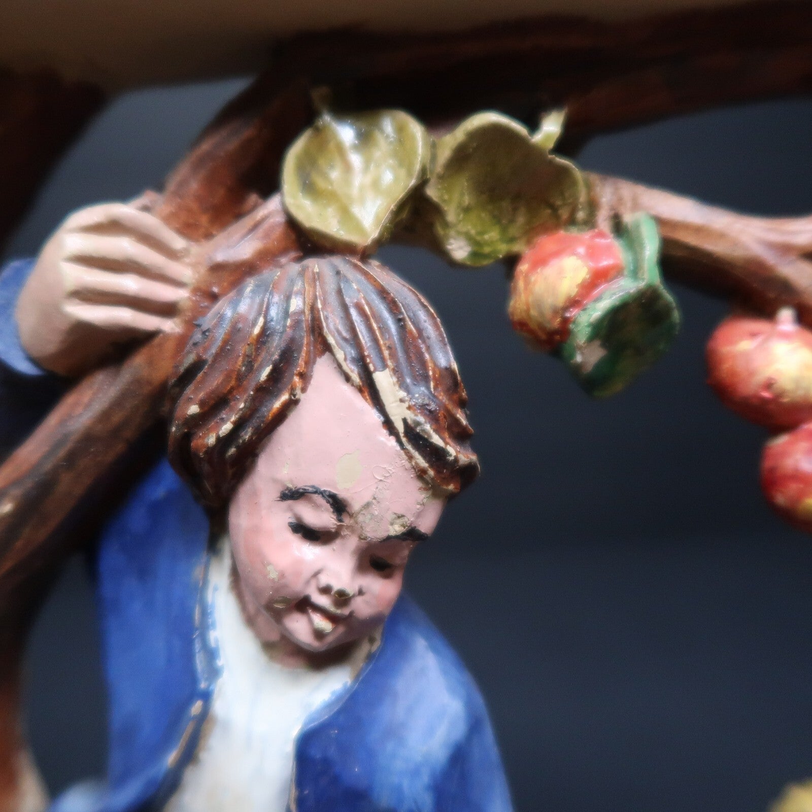 Brother and Sister Gathering Apples Faux Wood Framed Art