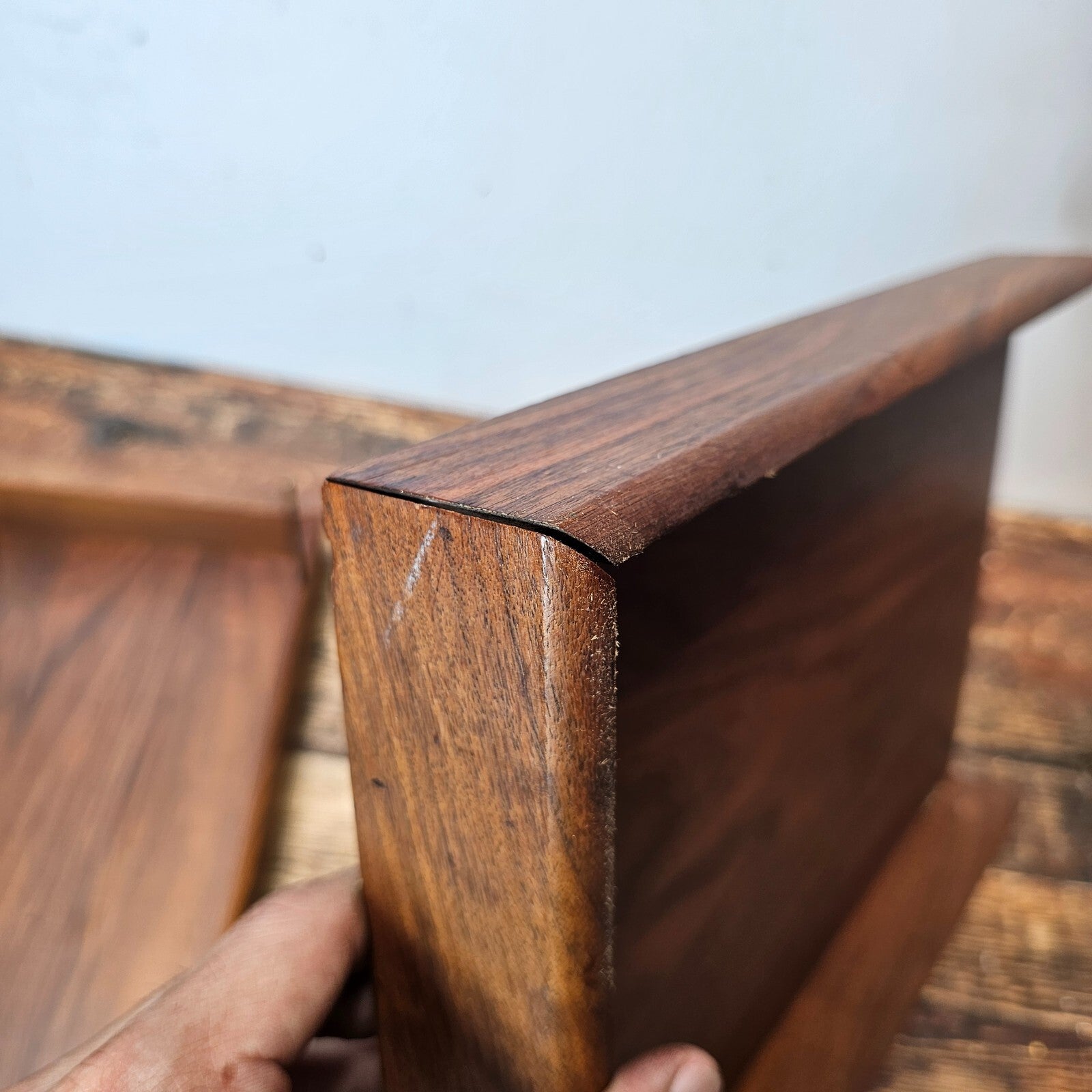 Carver Wood Products Walnut 2-Tier Desk Tray Set Mid-Century Modern