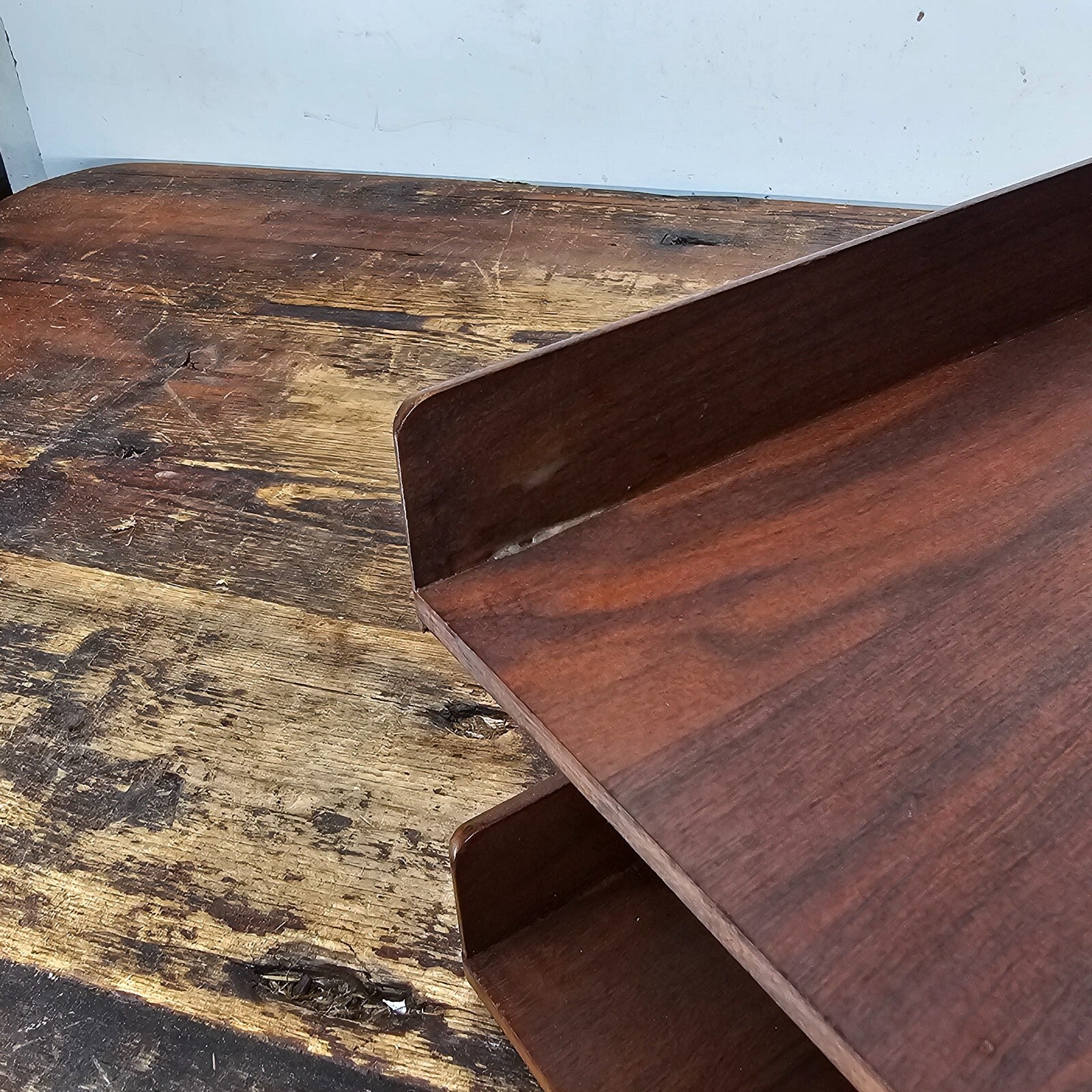 Carver Wood Products Walnut 2-Tier Desk Tray Set Mid-Century Modern