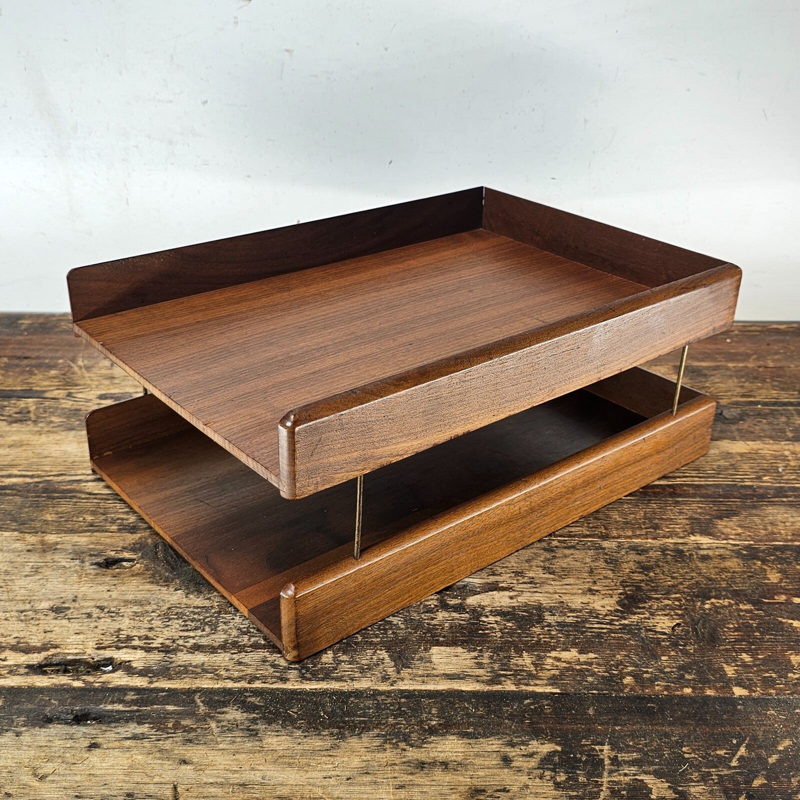 Carver Wood Products Solid Wood 2-Tier Desk Tray Set Mid-Century Modern