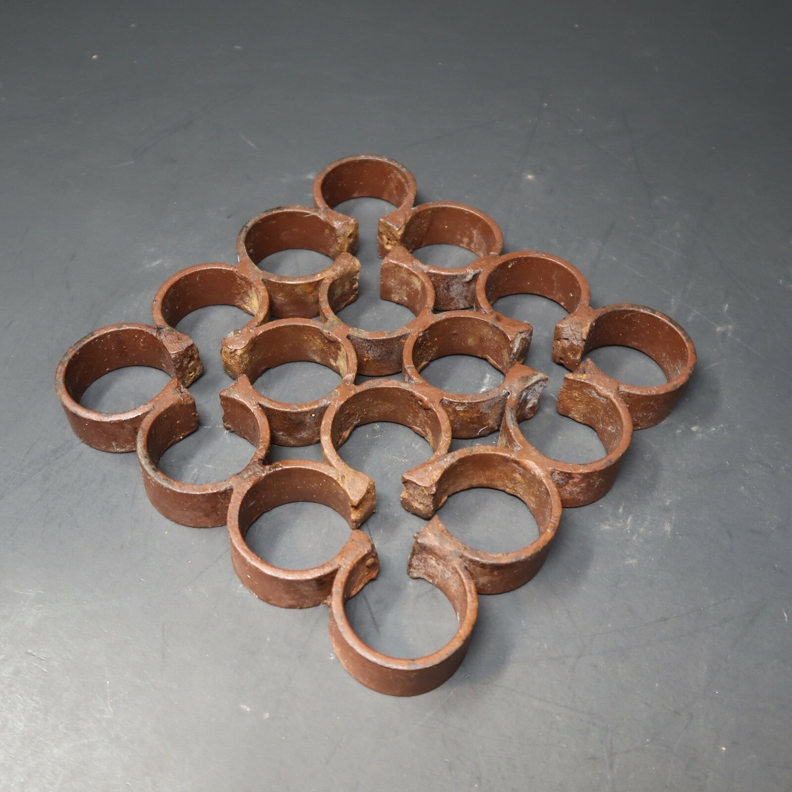 Vintage Metal Trivet Rustic Brown 6" x 6" x 0.75"