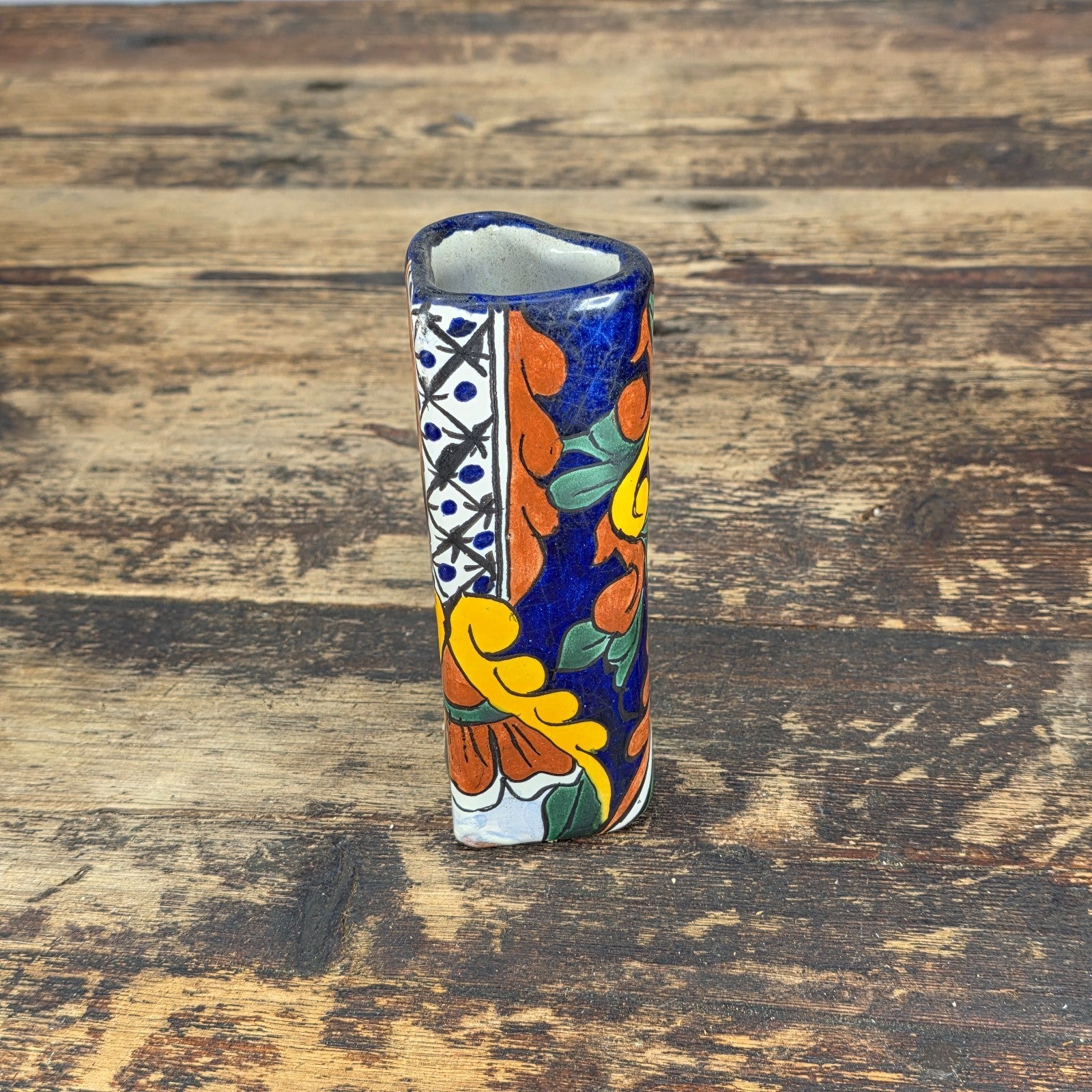 Vintage Talavera Mexico Heart Vase – Hand Painted Folk Art Ceramic 5.5"H