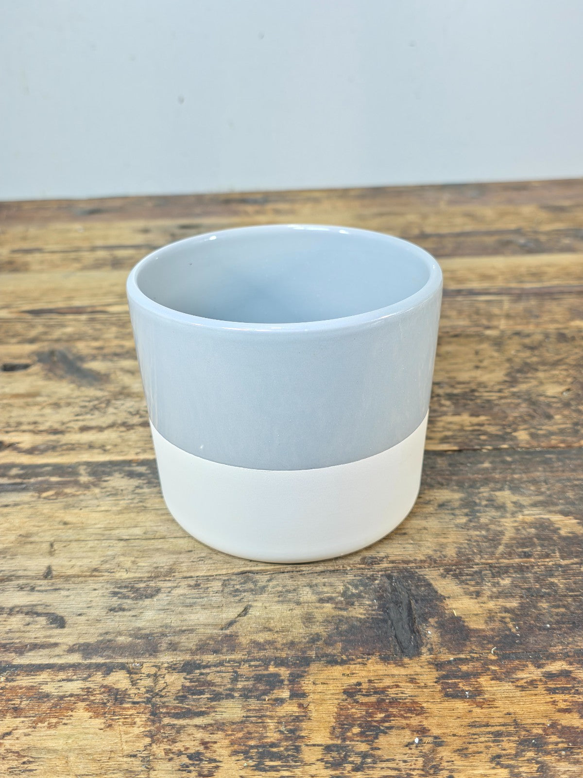 Gray & White Two-Tone Ceramic Planter 5.25" — Minimalist Modern Pot