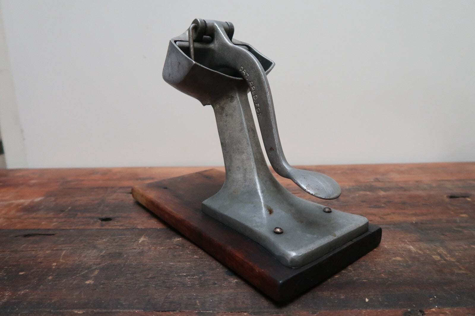 Vintage Aluminum Hand Press Juicer With Wood Base