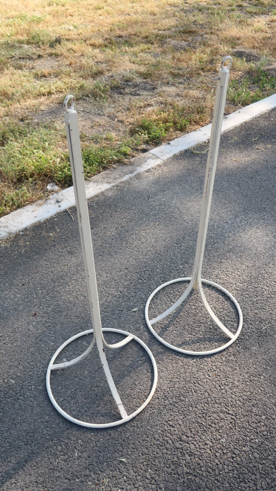 2 Vintage Free Standing Steel Stanchions 40.5" Cream Aisle Divider (B)