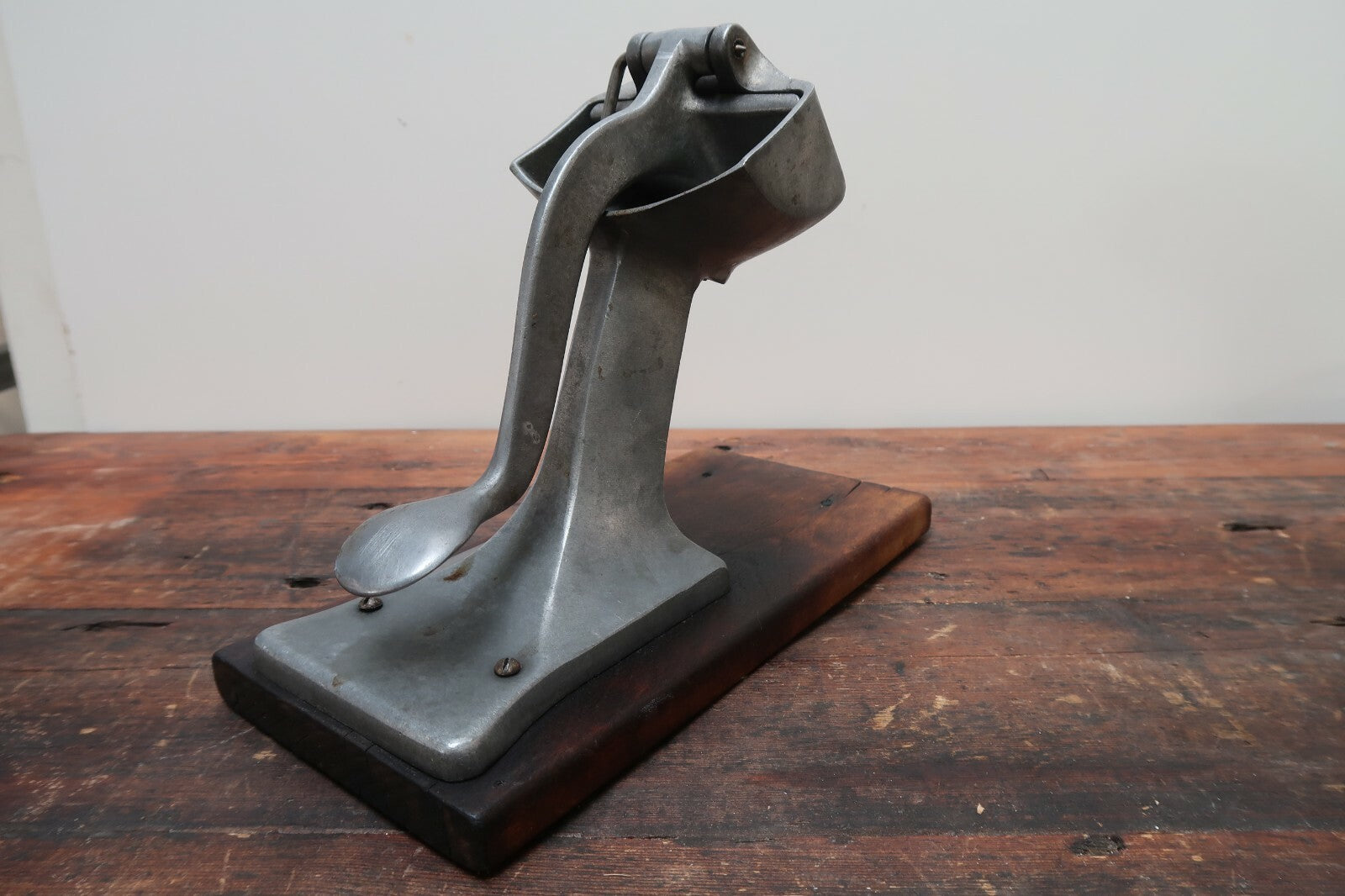 Vintage Aluminum Hand Press Juicer With Wood Base