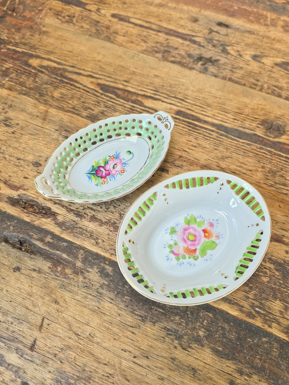 Vintage Japanese Reticulated Bowls Set – Occupied Japan & Gold Castle 1950s–60s