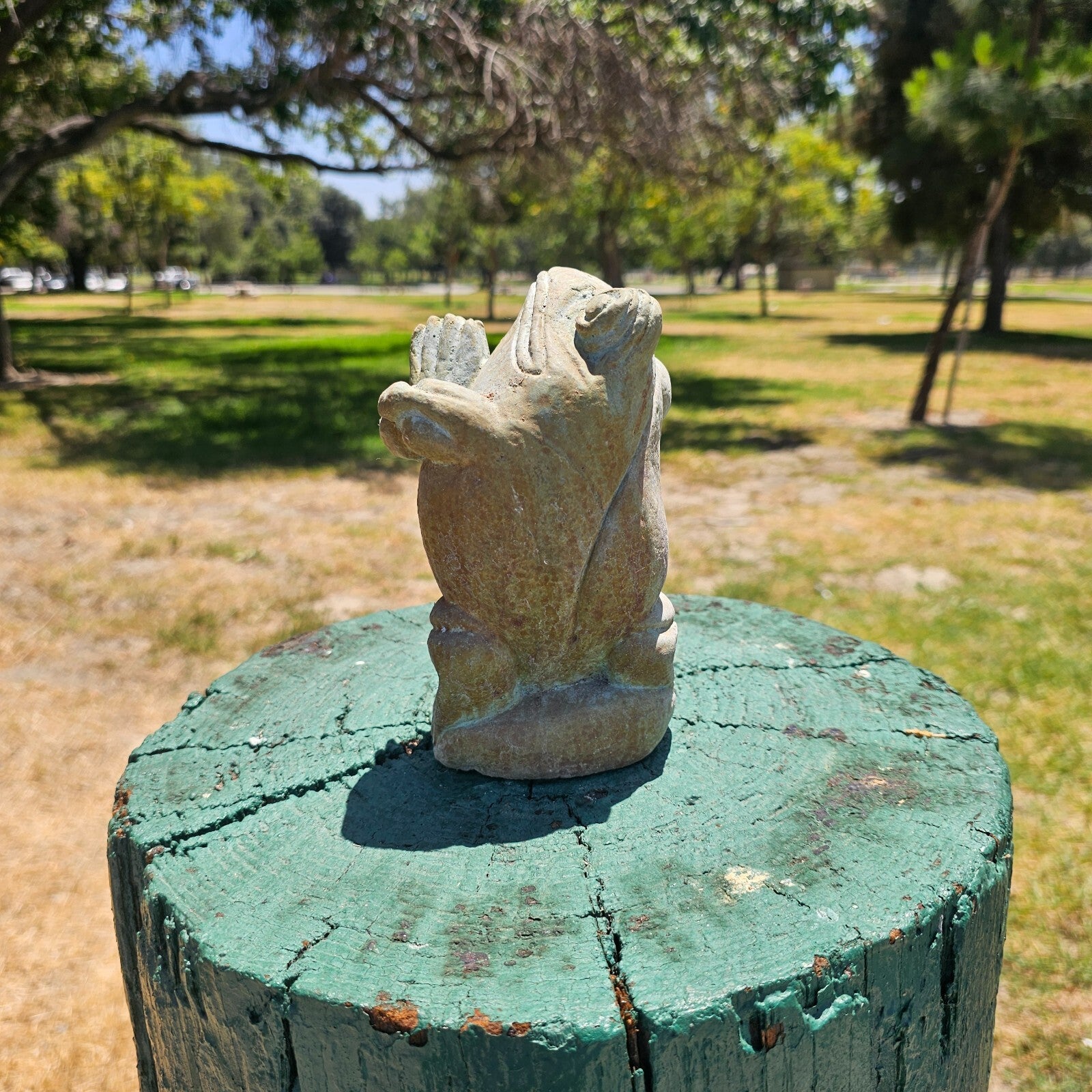 Concrete Yoga Frog Weathered Garden Statue Decor 4" x 4" x 7" H