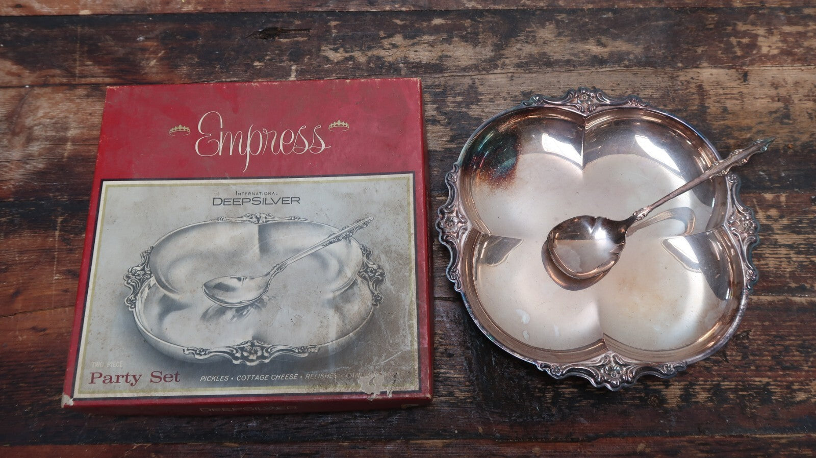 International Silver Co DeepSilver Empress Party Set Relish Tray & Spoon Set