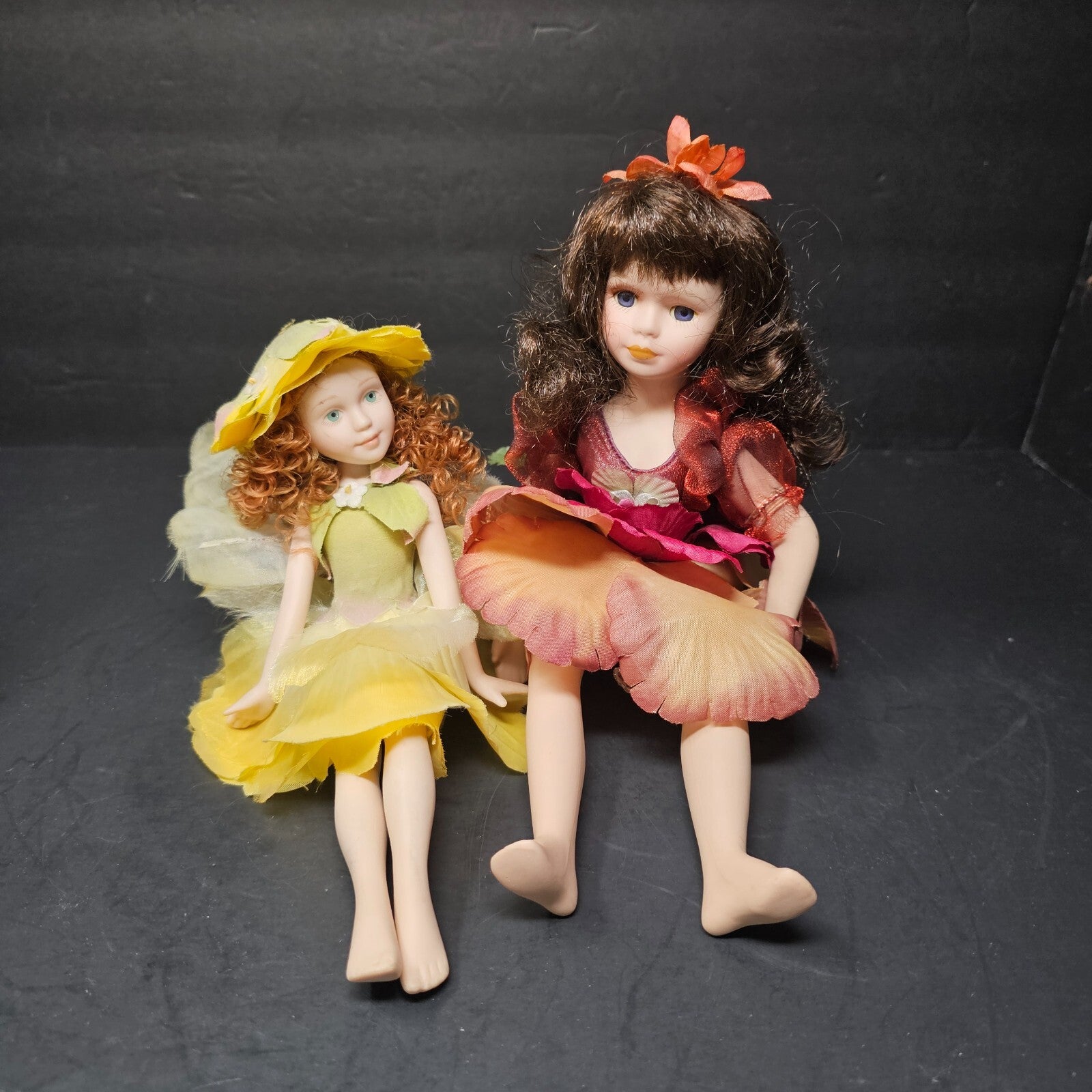 Set of 2 Porcelain Flower Fairy Figurines Garden 9.5" & 12" H